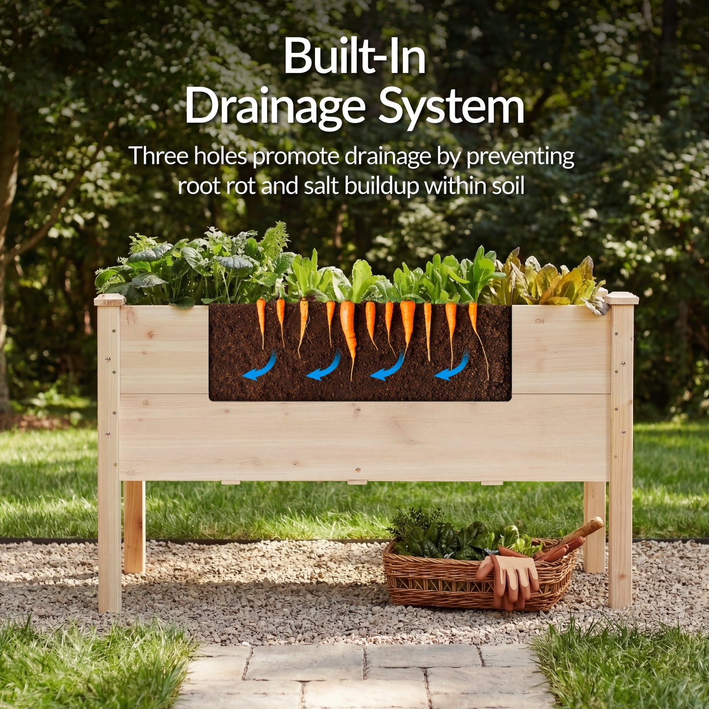48" x 24" x 30" Raised Wooden Garden Bed w/16" Depth, Elevated Wood Planter