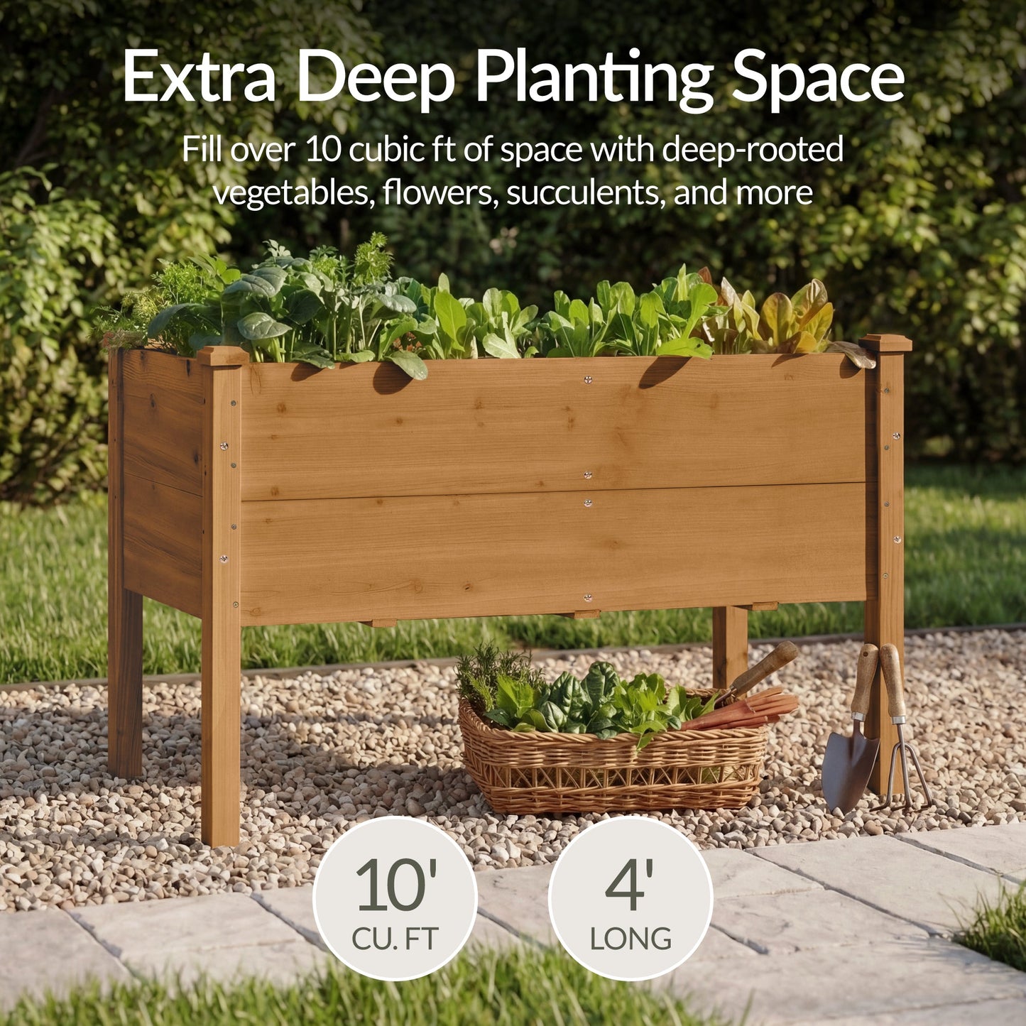 48" x 24" x 30" Raised Wooden Garden Bed w/16" Depth, Elevated Wood Planter