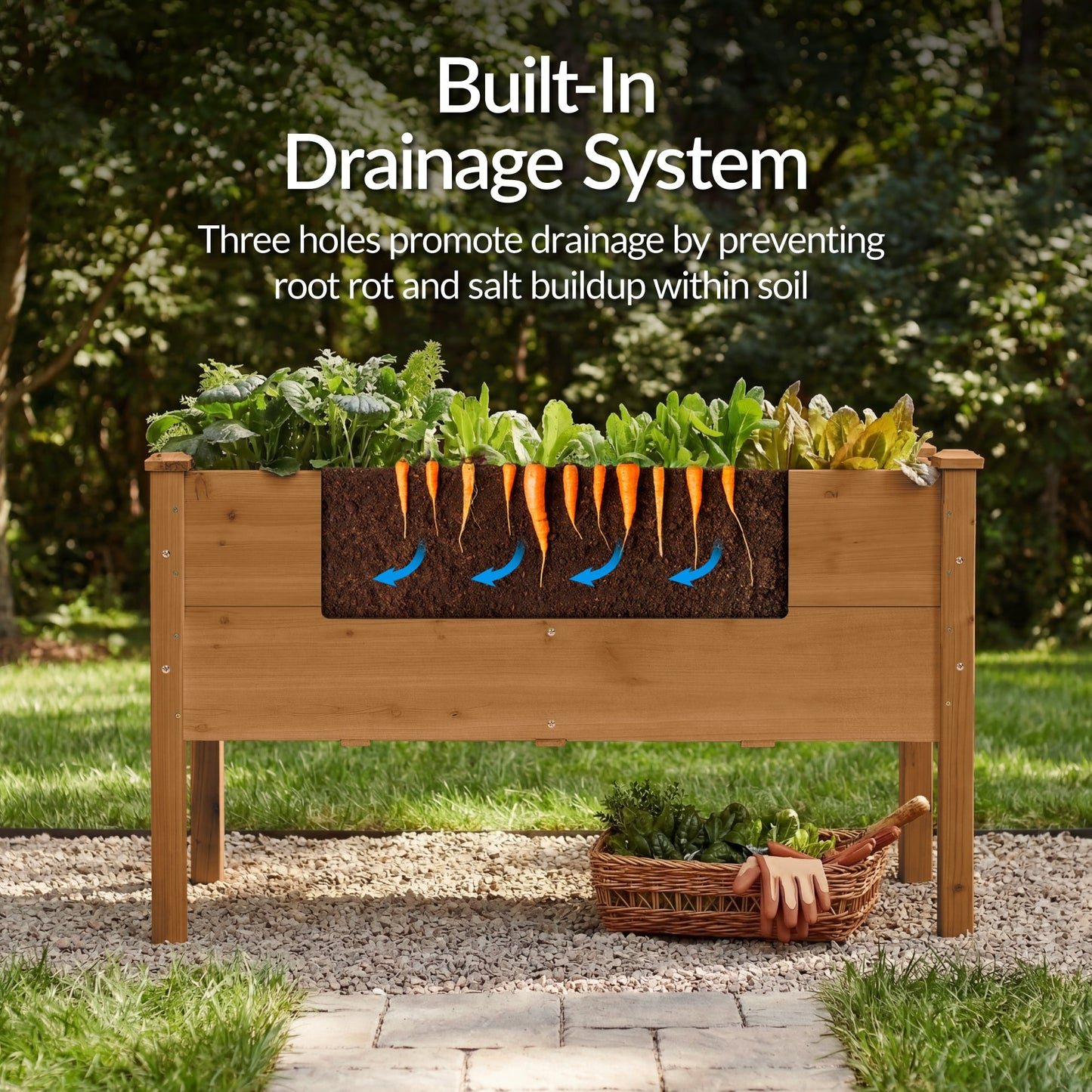 48" x 24" x 30" Raised Wooden Garden Bed w/16" Depth, Elevated Wood Planter