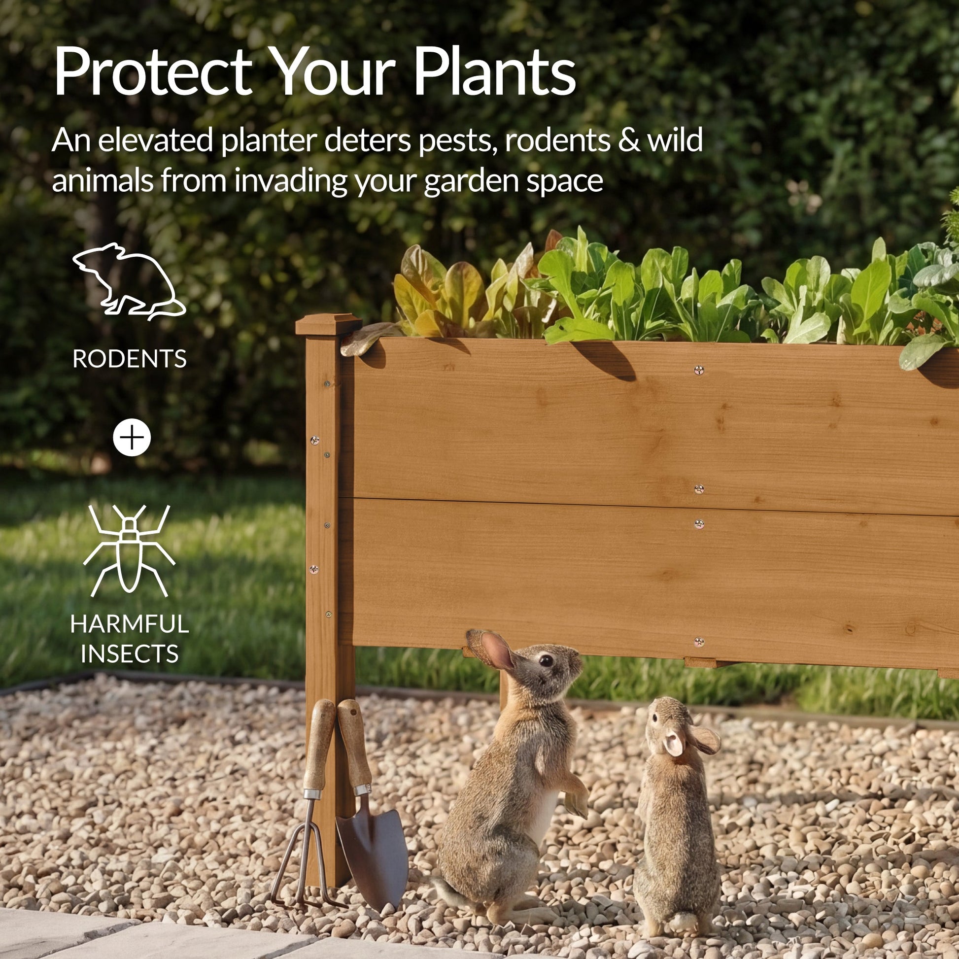 48" x 24" x 30" Raised Wooden Garden Bed w/16" Depth, Elevated Wood Planter