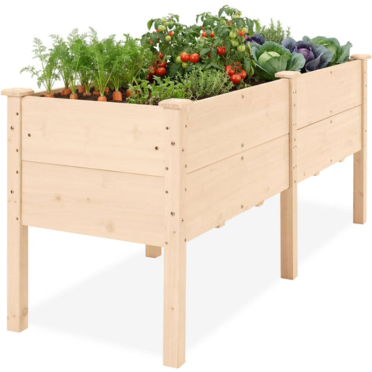 72" x 24" x 30" Raised Wooden Garden Bed w/16" Depth, Elevated Wood Planter