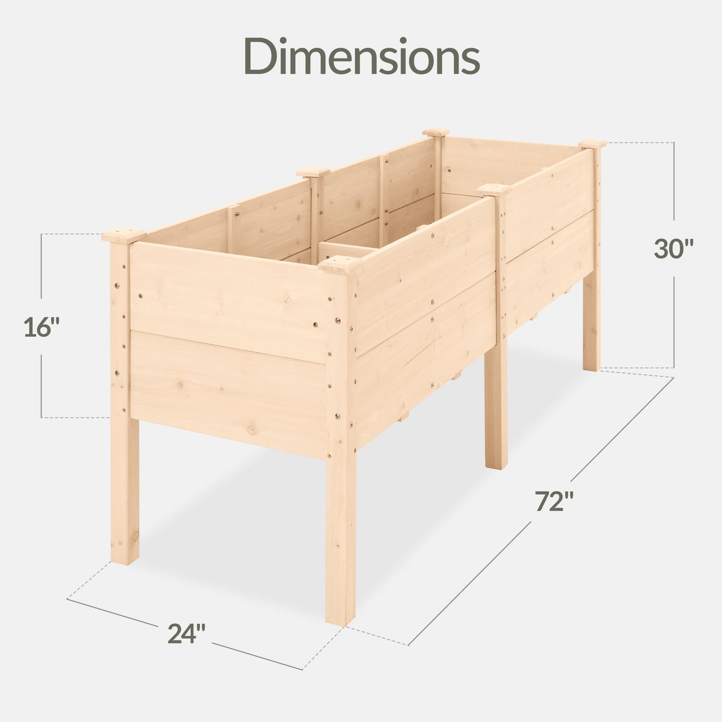 72" x 24" x 30" Raised Wooden Garden Bed w/16" Depth, Elevated Wood Planter