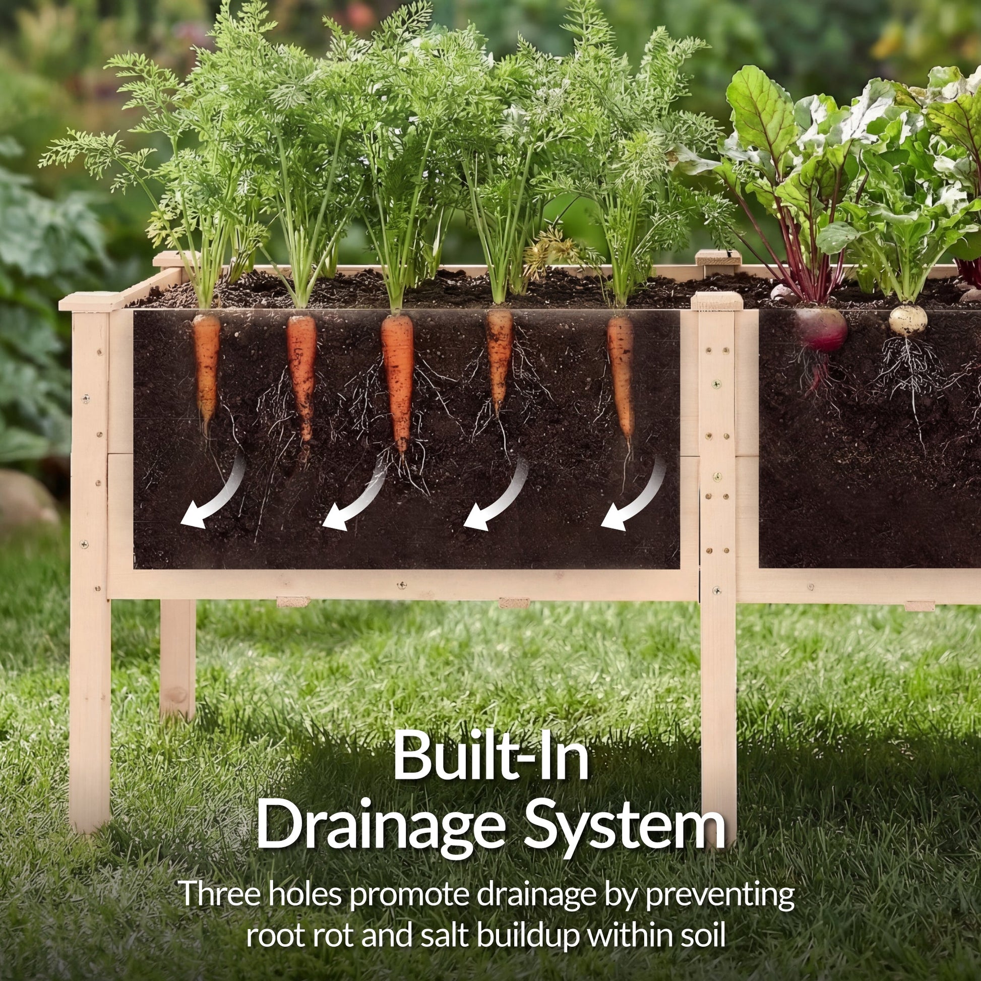 72" x 24" x 30" Raised Wooden Garden Bed w/16" Depth, Elevated Wood Planter