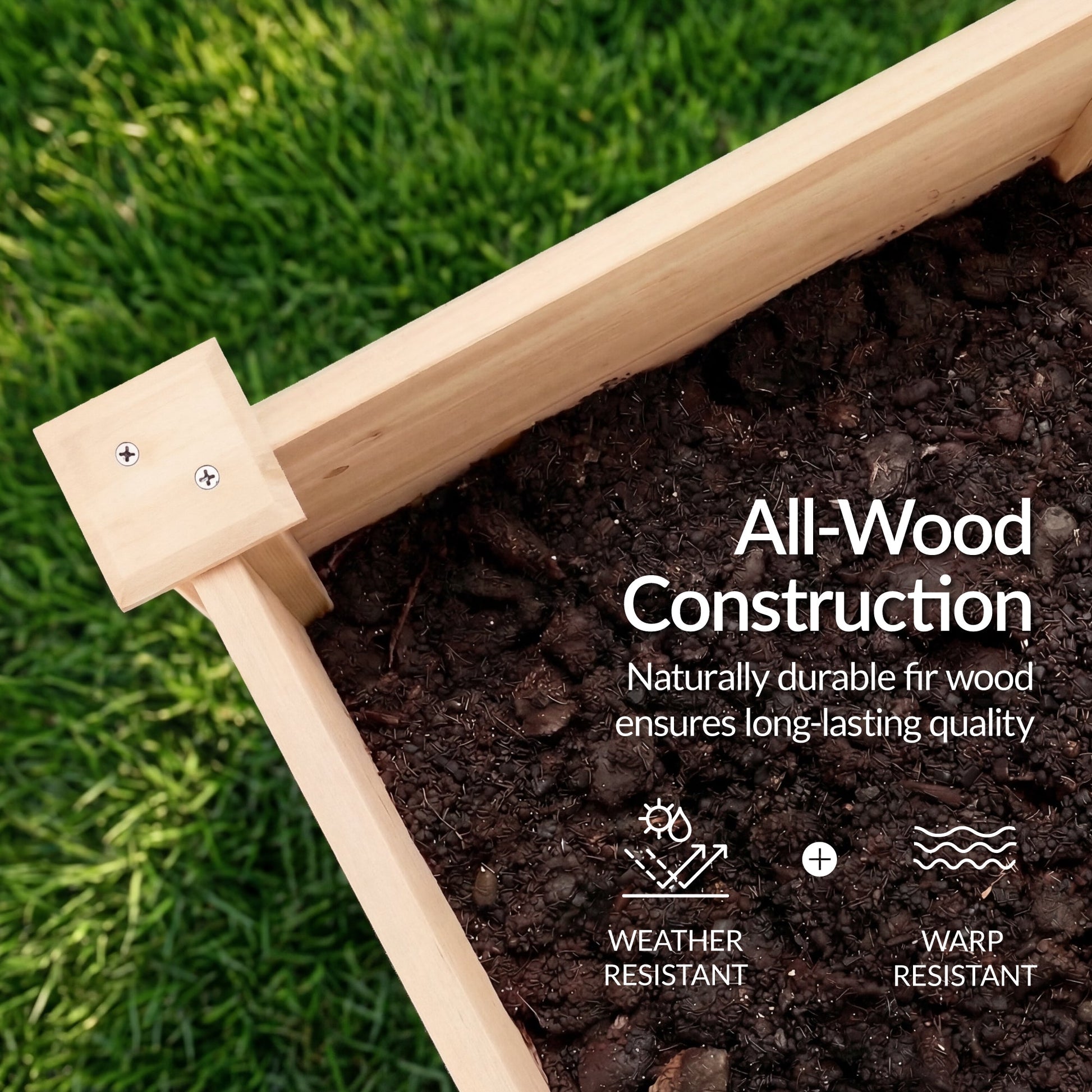 72" x 24" x 30" Raised Wooden Garden Bed w/16" Depth, Elevated Wood Planter
