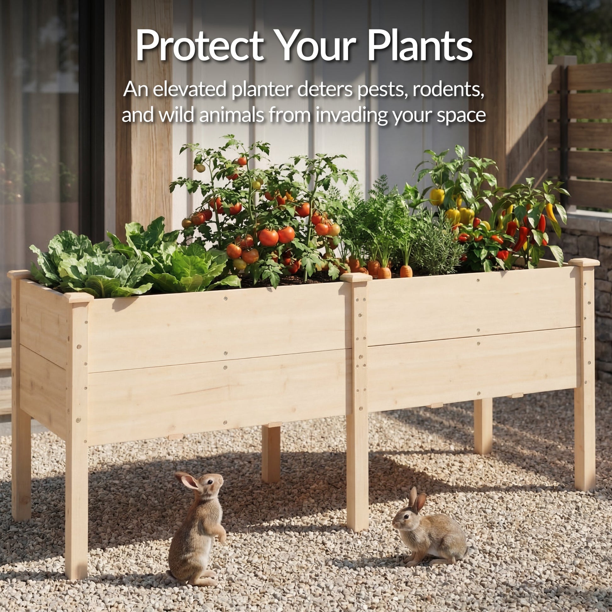 72" x 24" x 30" Raised Wooden Garden Bed w/16" Depth, Elevated Wood Planter