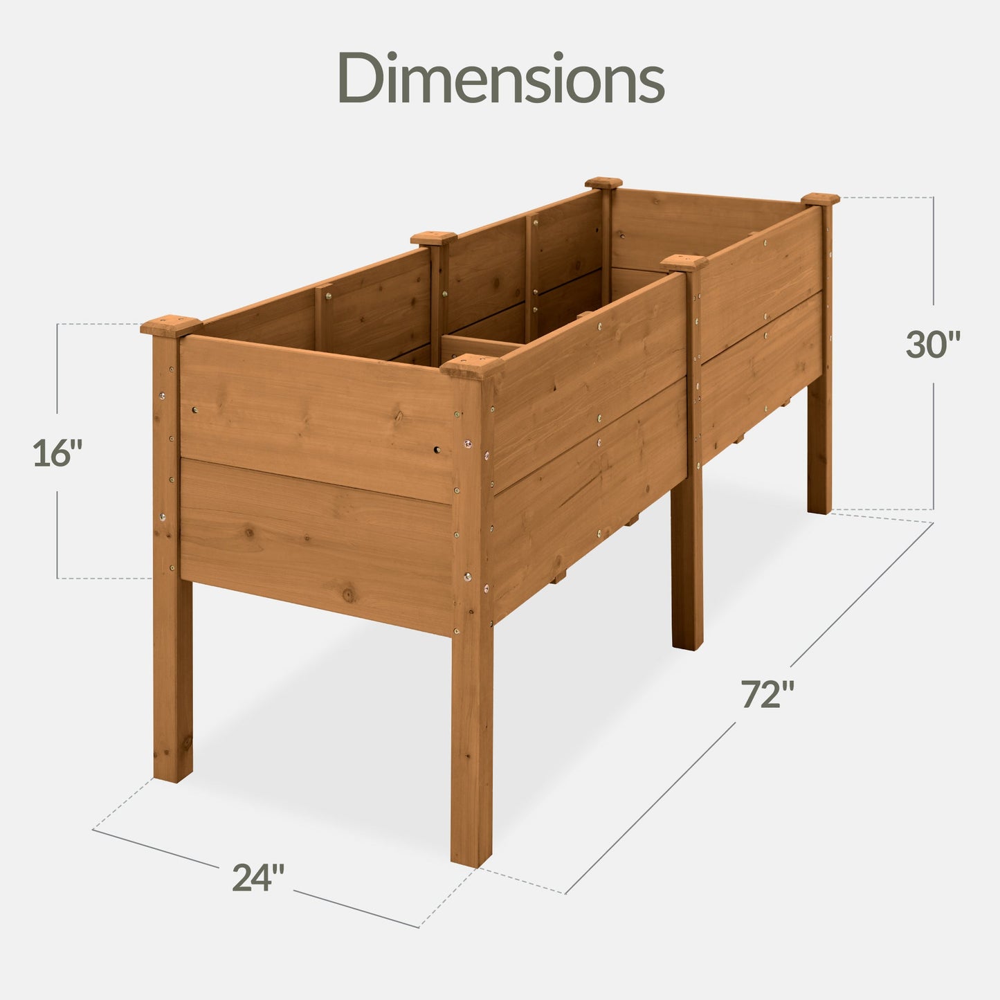 72" x 24" x 30" Raised Wooden Garden Bed w/16" Depth, Elevated Wood Planter
