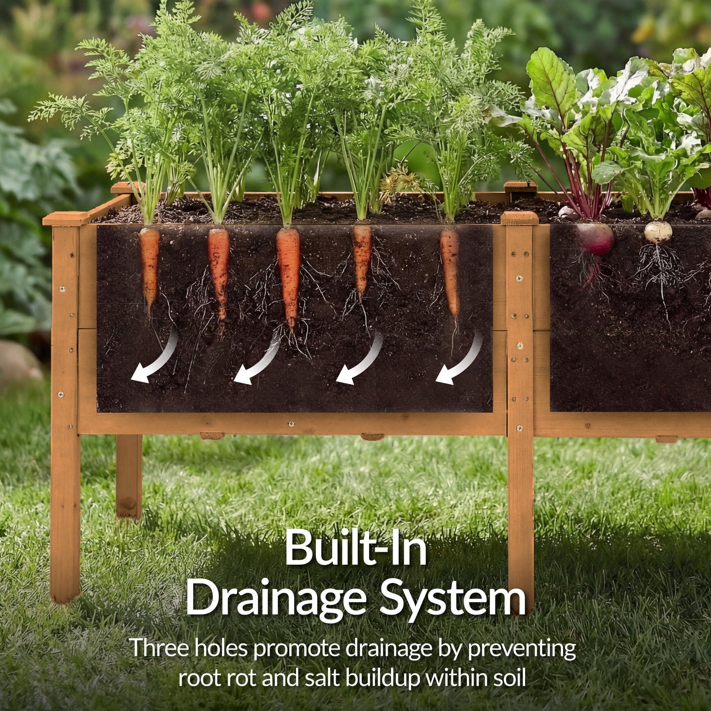 72" x 24" x 30" Raised Wooden Garden Bed w/16" Depth, Elevated Wood Planter