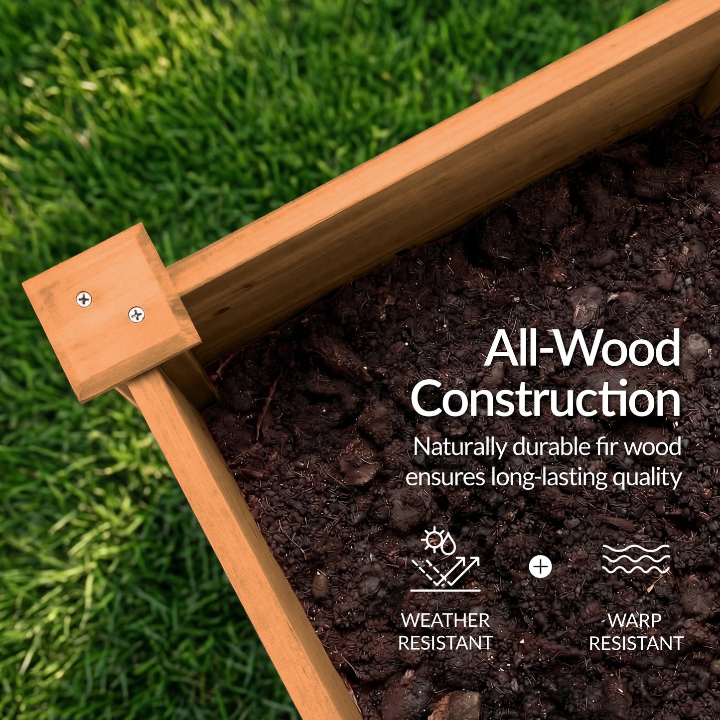 72" x 24" x 30" Raised Wooden Garden Bed w/16" Depth, Elevated Wood Planter