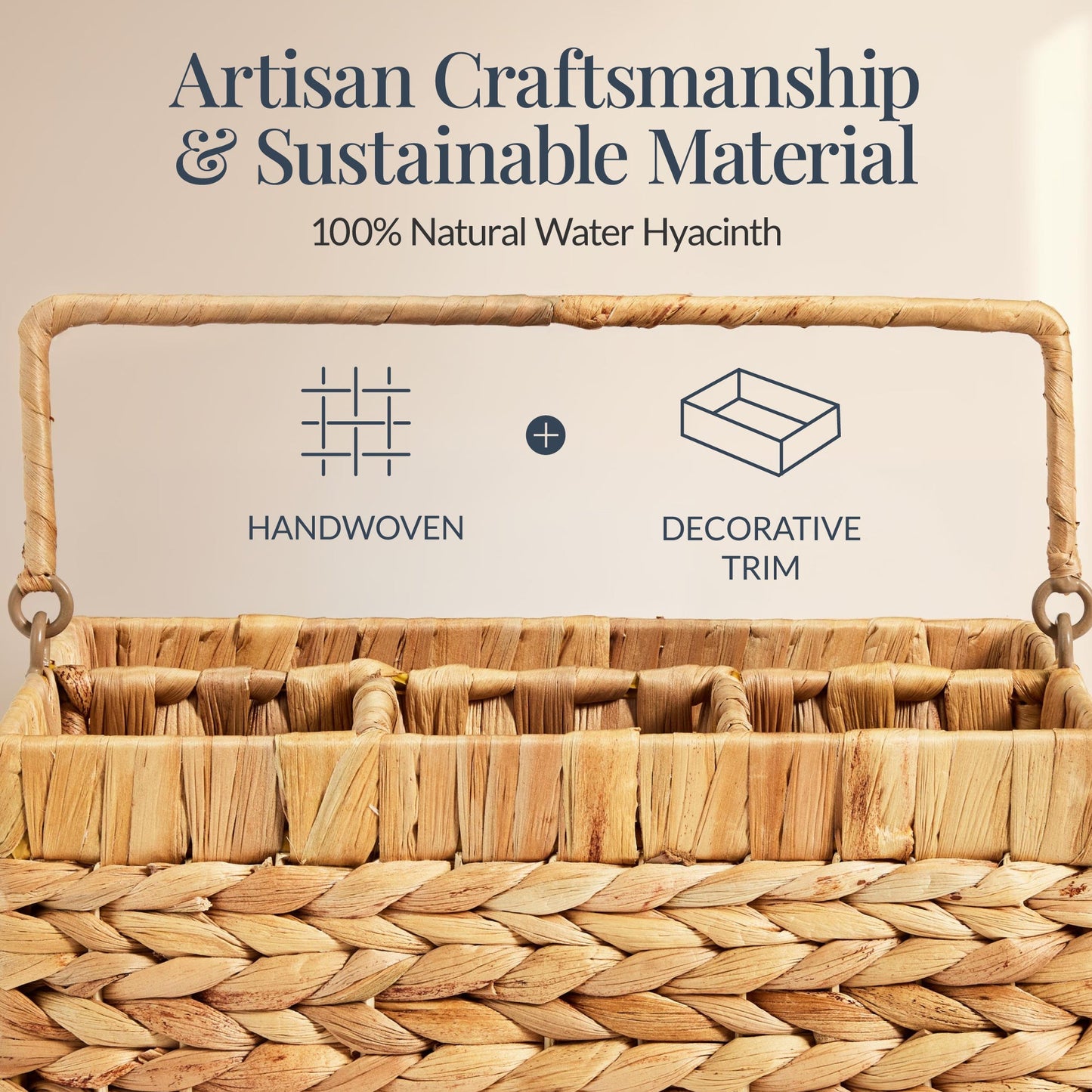 Handwoven Silverware Organizer w/ Handle, 4 Compartments