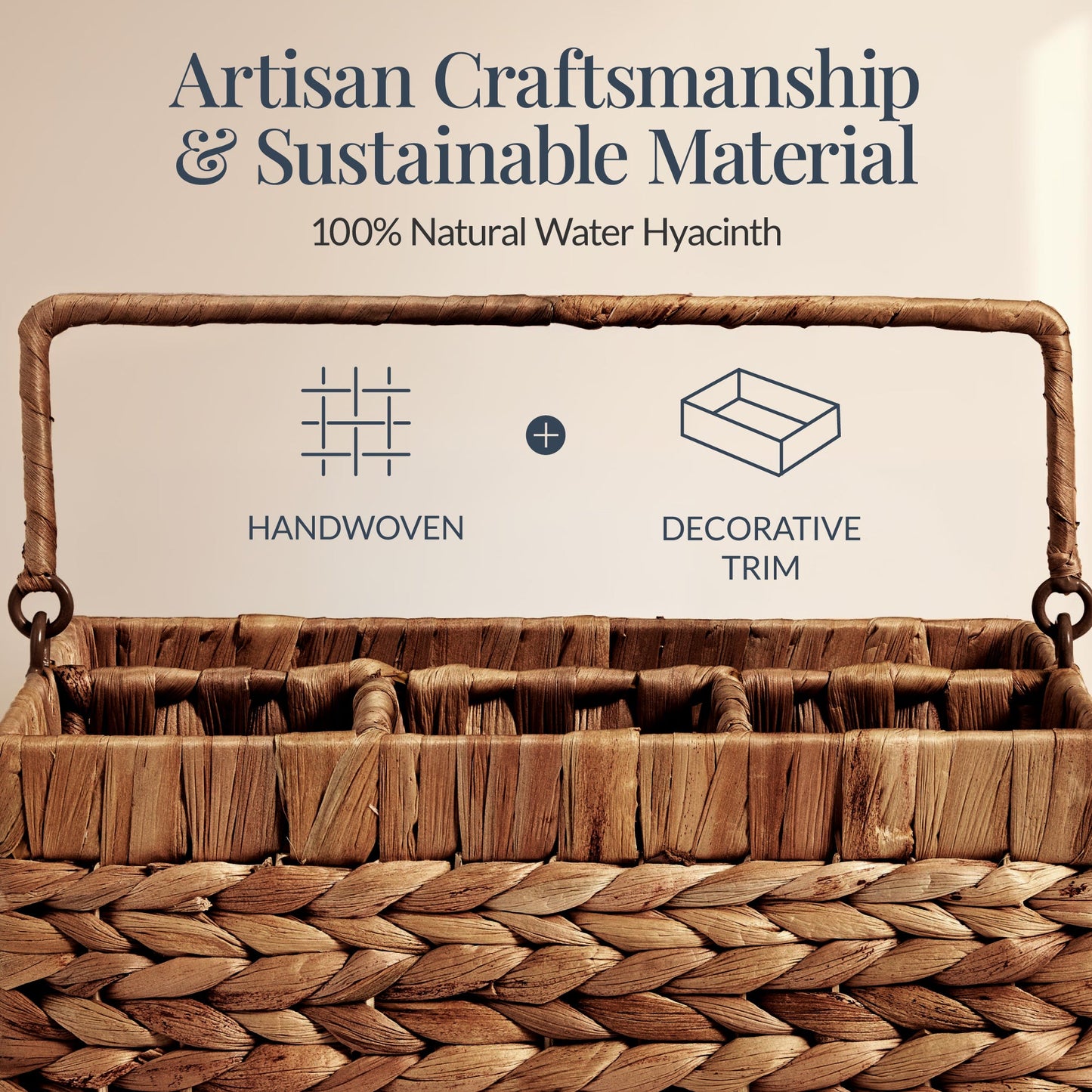 Handwoven Silverware Organizer w/ Handle, 4 Compartments