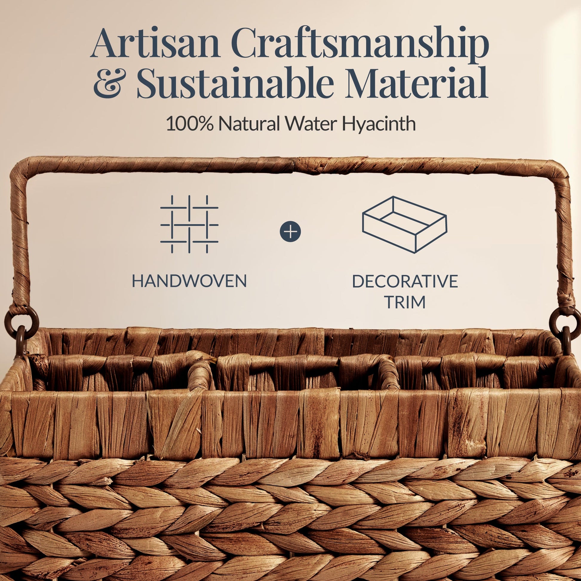 Handwoven Silverware Organizer w/ Handle, 4 Compartments