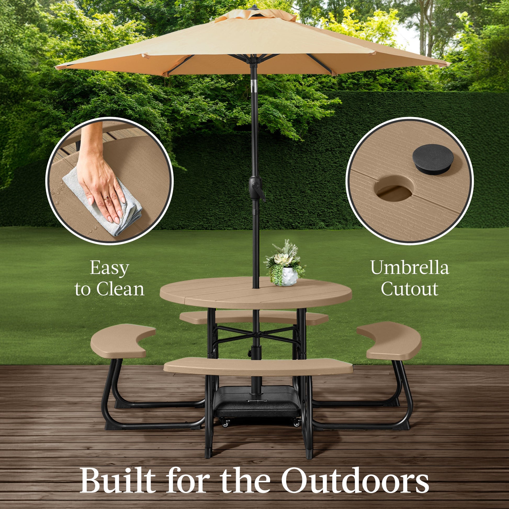 8-Person Circular Picnic Table w/ Umbrella Hole, 4 Benches