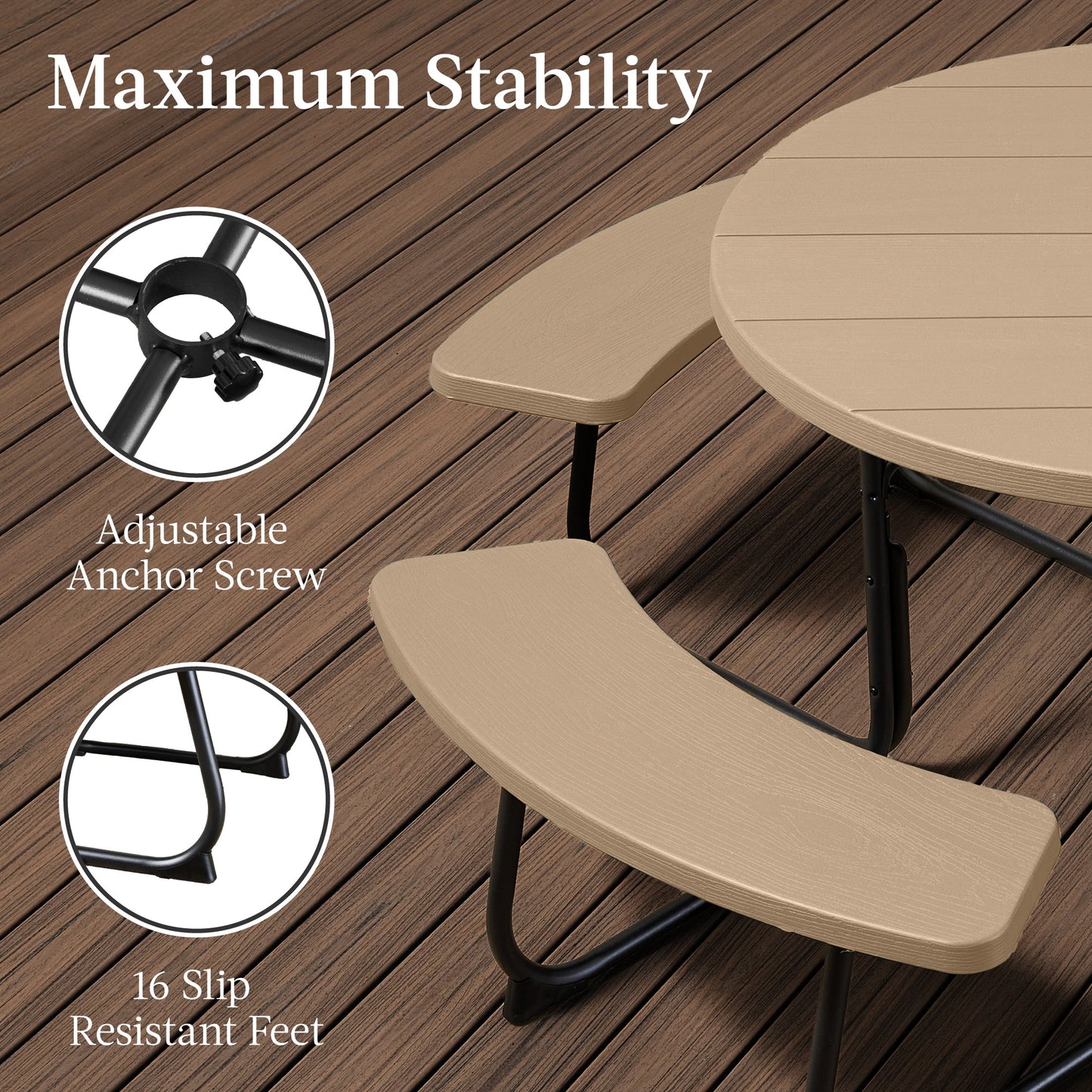 8-Person Circular Picnic Table w/ Umbrella Hole, 4 Benches