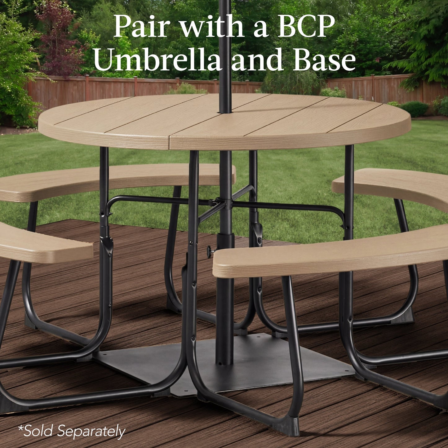 8-Person Circular Picnic Table w/ Umbrella Hole, 4 Benches