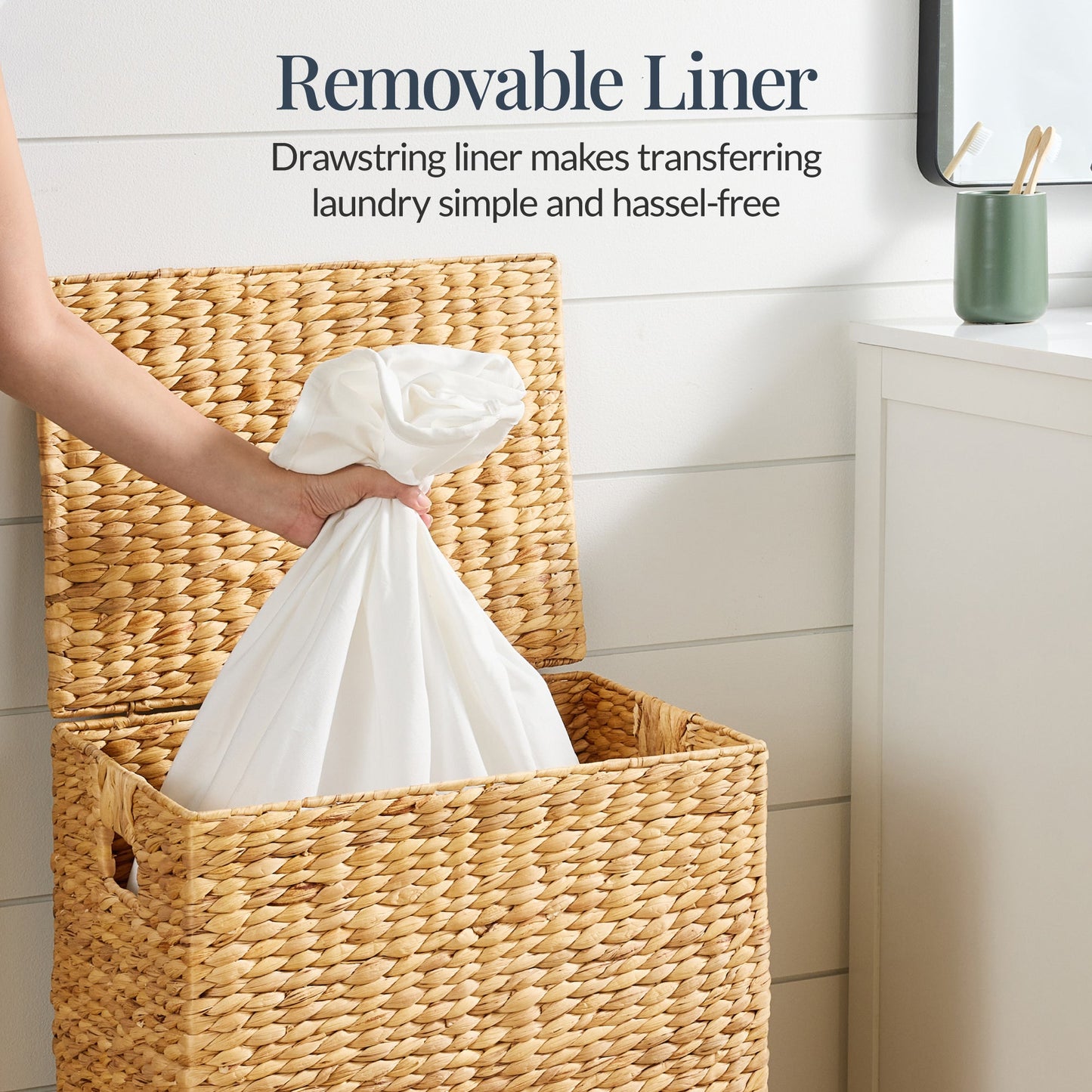 Large Laundry Hamper w/ Lid, Removable Liner & Built-in Handles