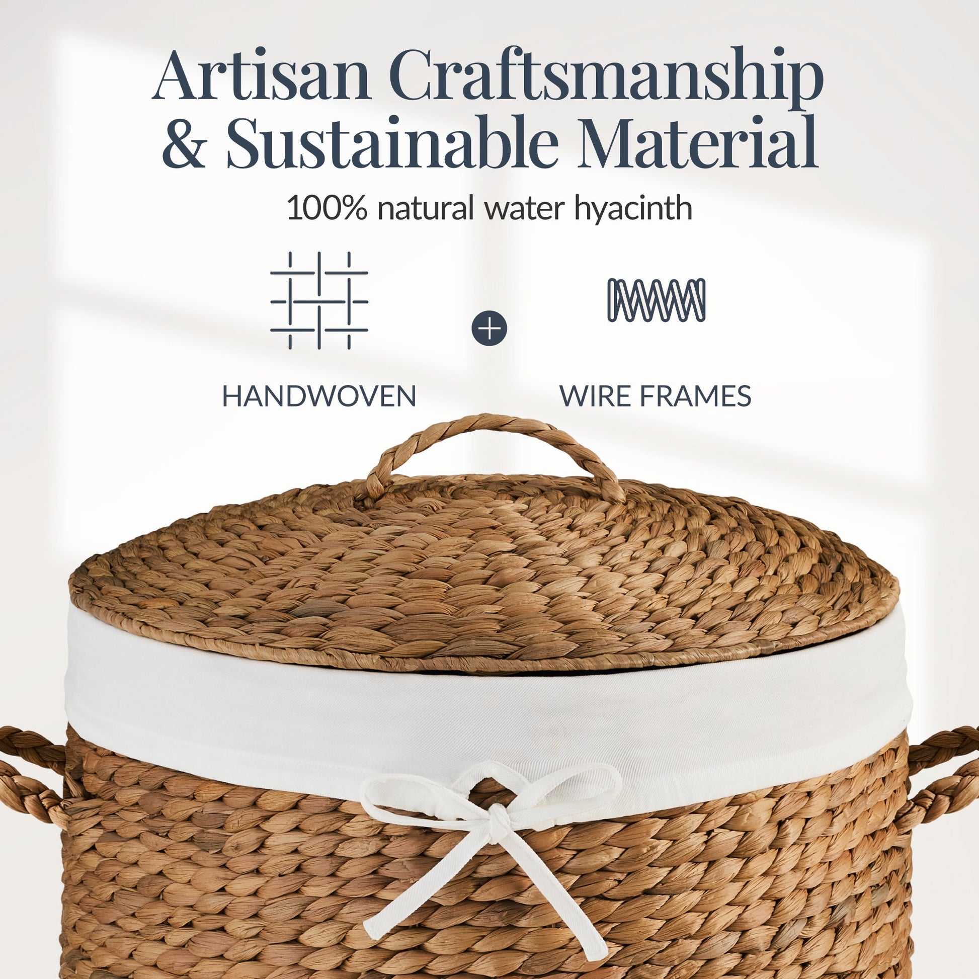 Round Laundry Hamper w/ Lid w/ Handles & Removable Liner