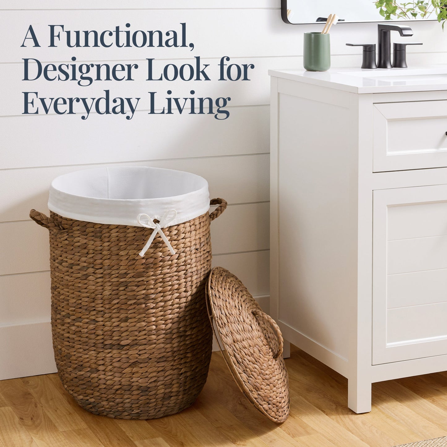 Round Laundry Hamper w/ Lid w/ Handles & Removable Liner