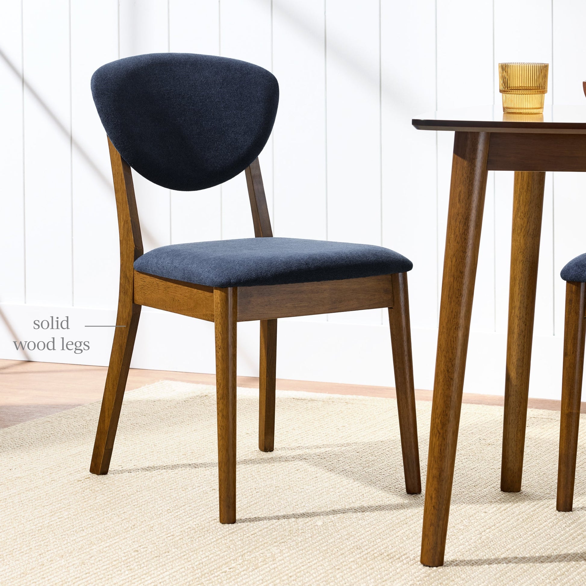 2-Piece Mid-Century Modern Wood &Upholstered Dining Chair Set