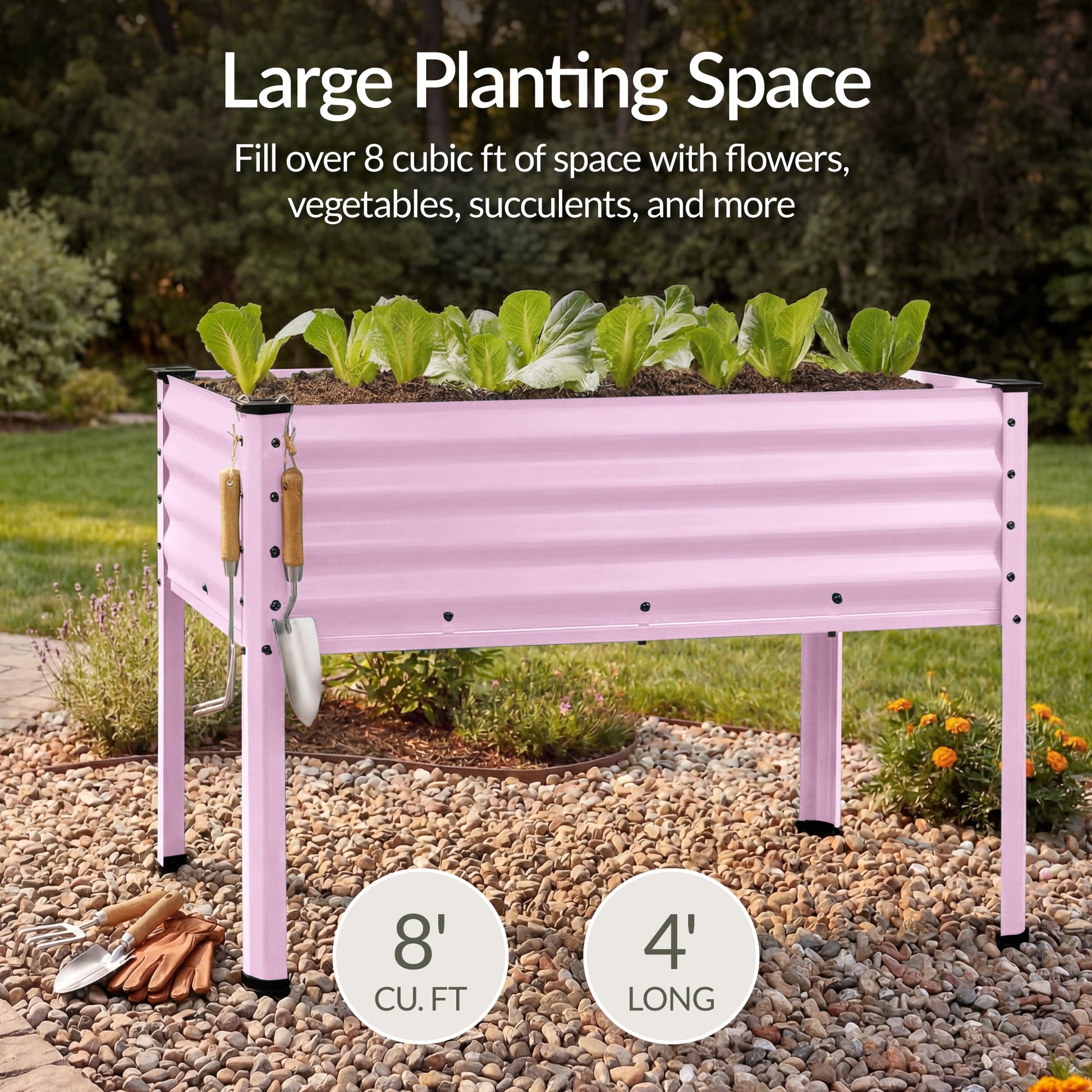 Elevated Galvanized Metal Garden Bed w/ Corner Protectors - 48x24x30in