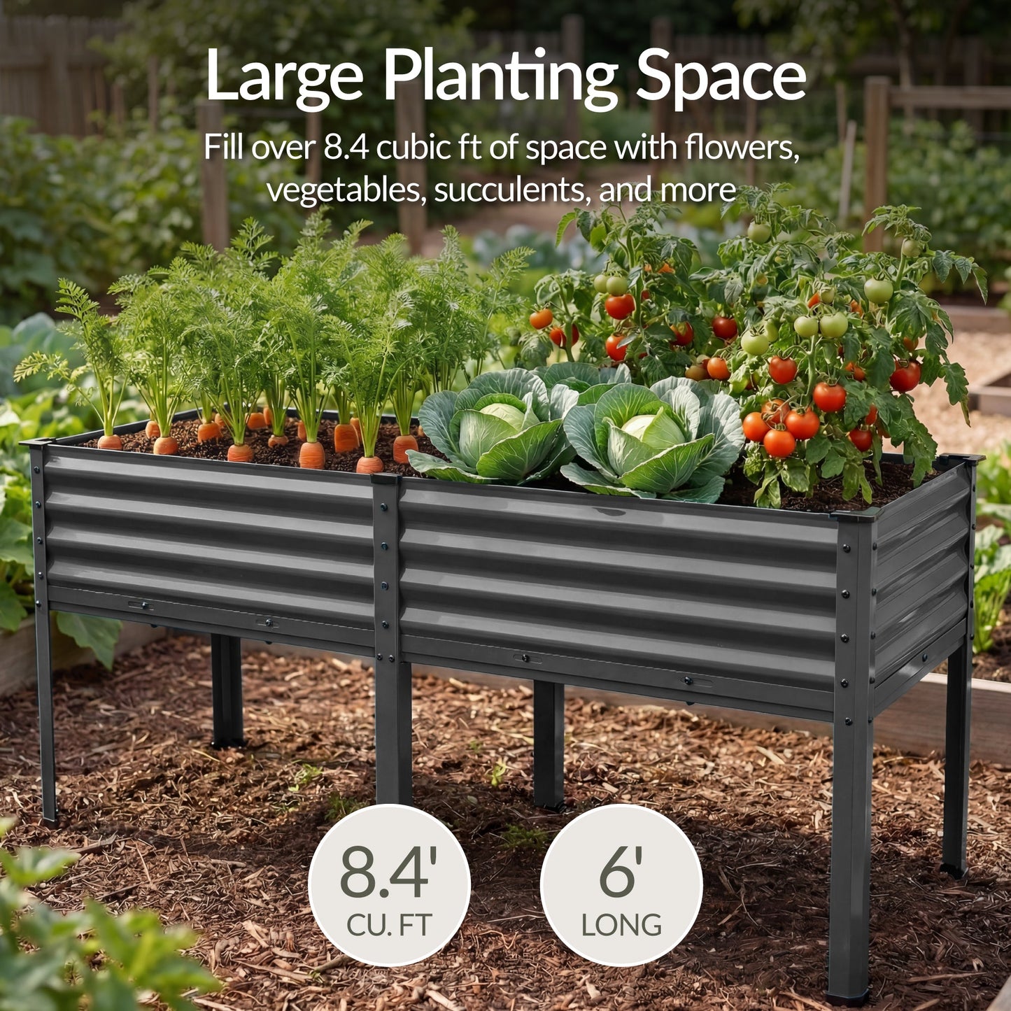 Elevated Galvanized Metal Garden Bed w/ Corner Protectors - 72x24x30in