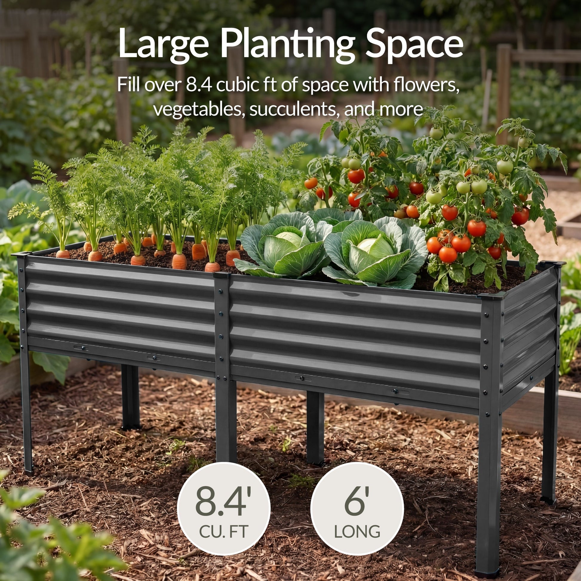 Elevated Galvanized Metal Garden Bed w/ Corner Protectors - 72x24x30in
