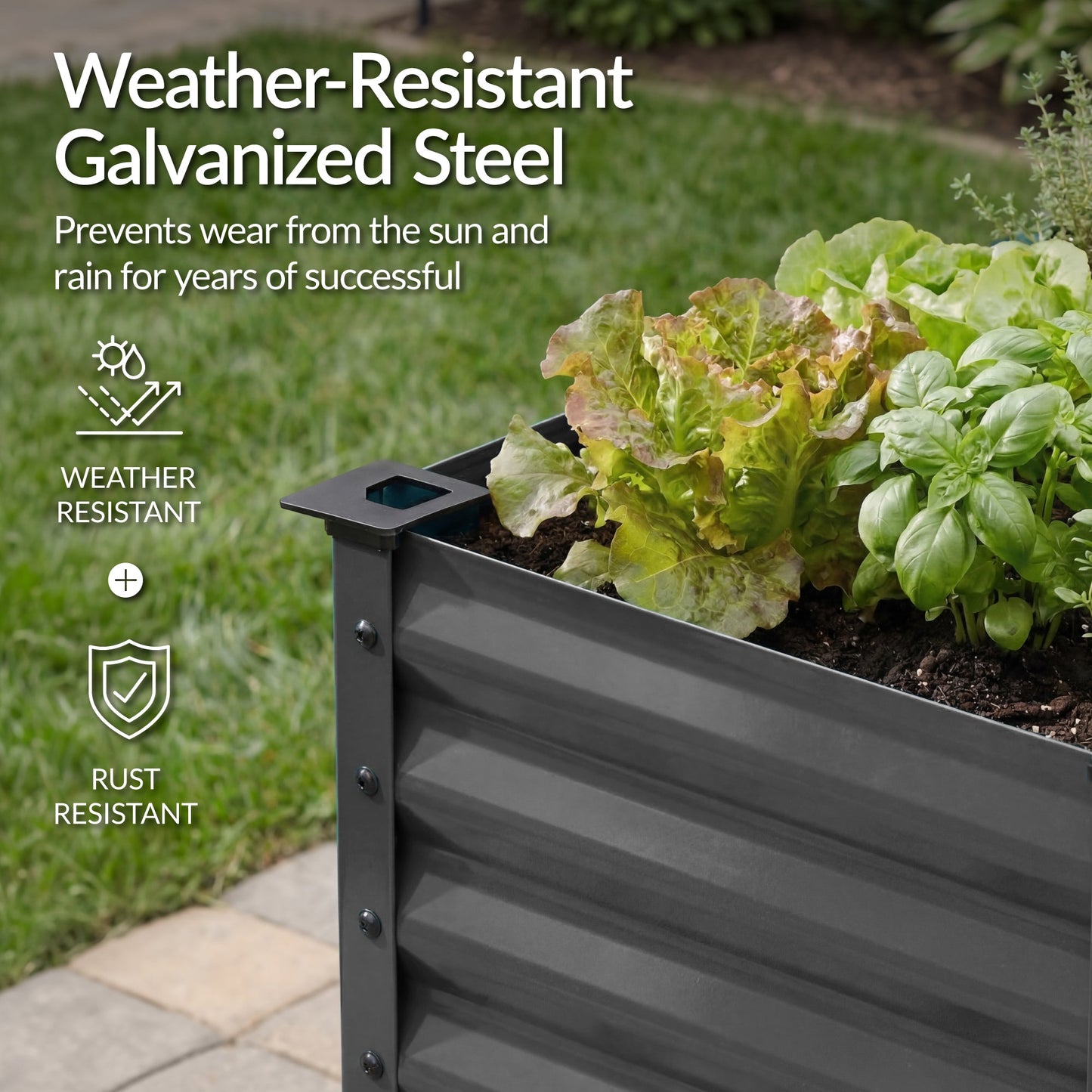 Elevated Galvanized Metal Garden Bed w/ Corner Protectors - 72x24x30in