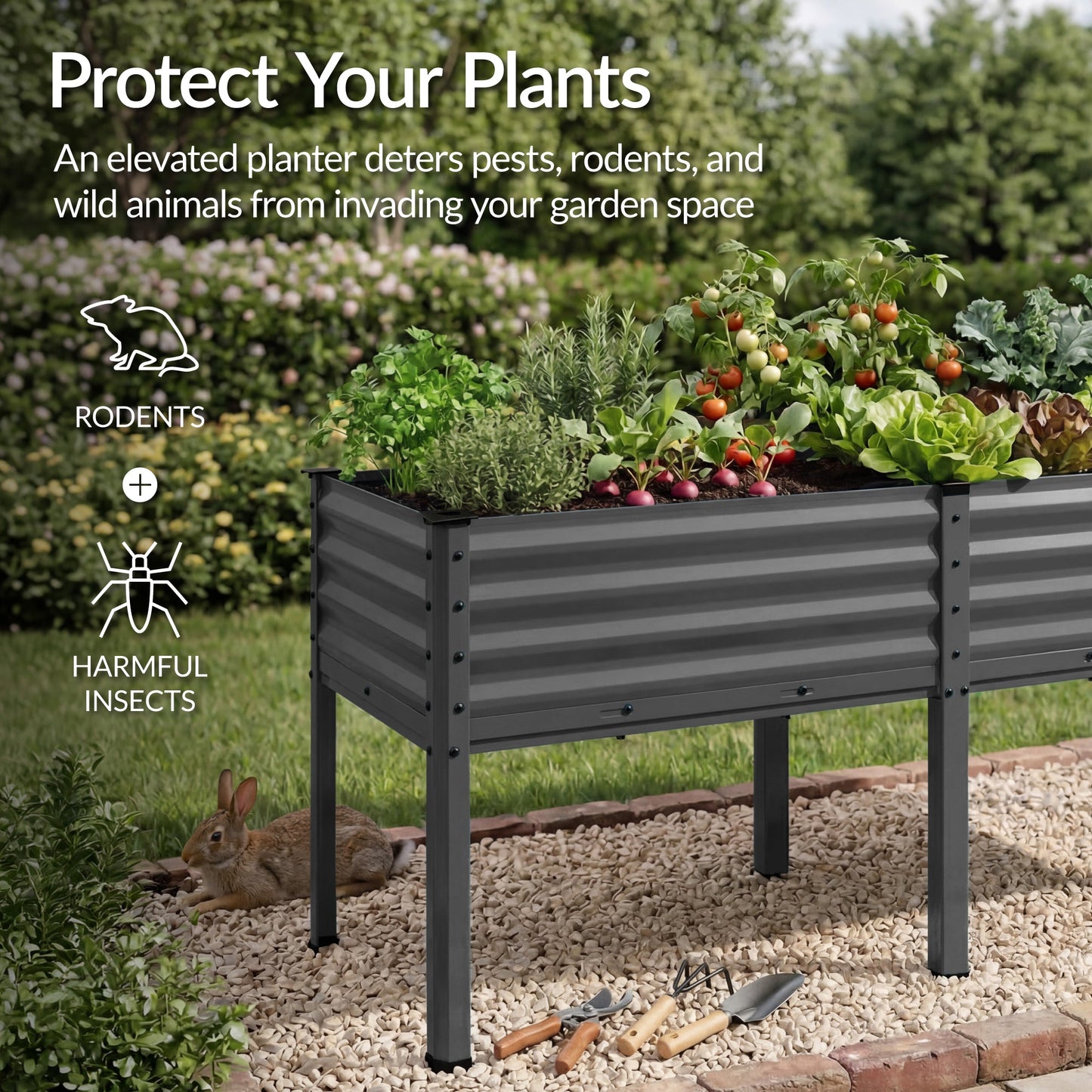 Elevated Galvanized Metal Garden Bed w/ Corner Protectors - 72x24x30in