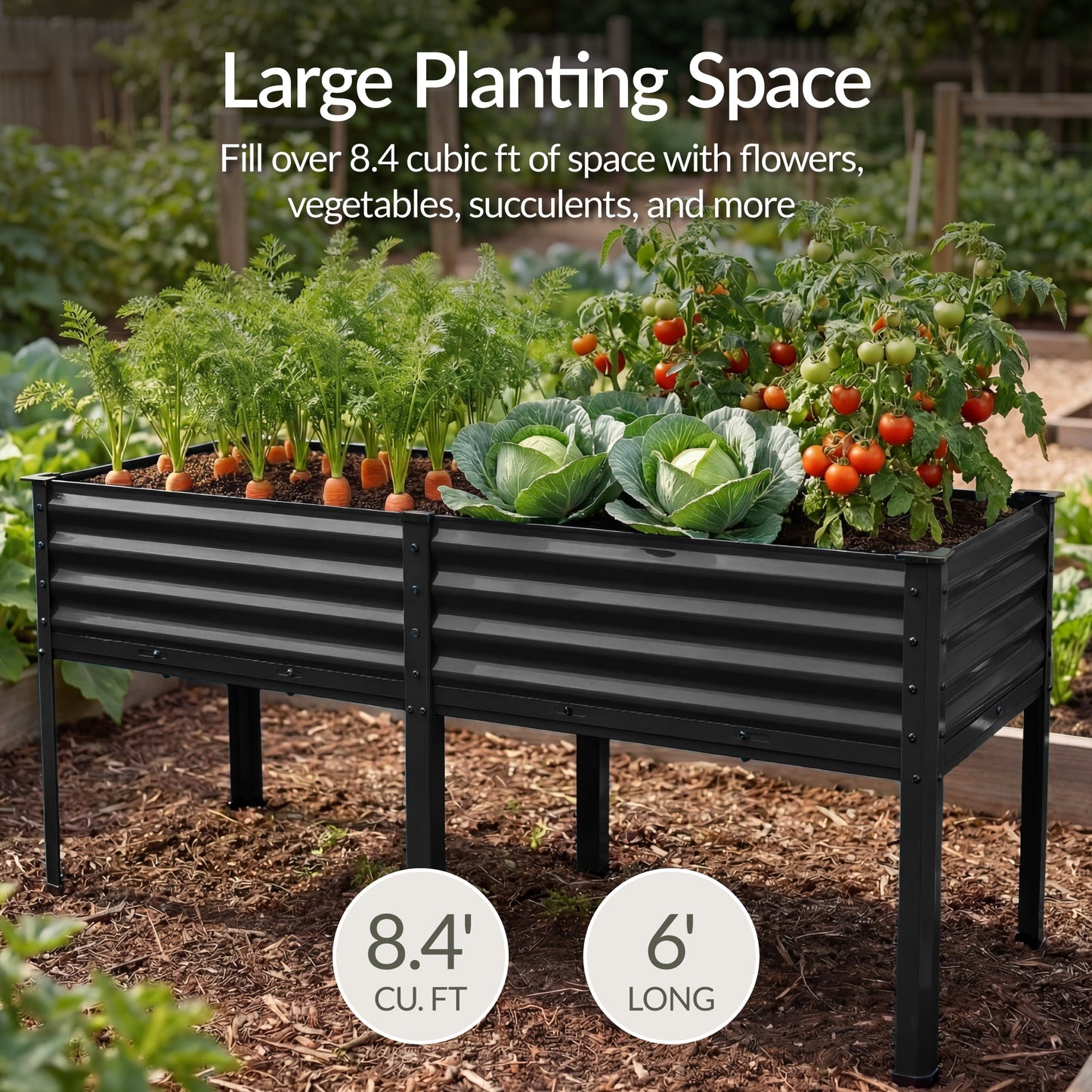 Elevated Galvanized Metal Garden Bed w/ Corner Protectors - 72x24x30in