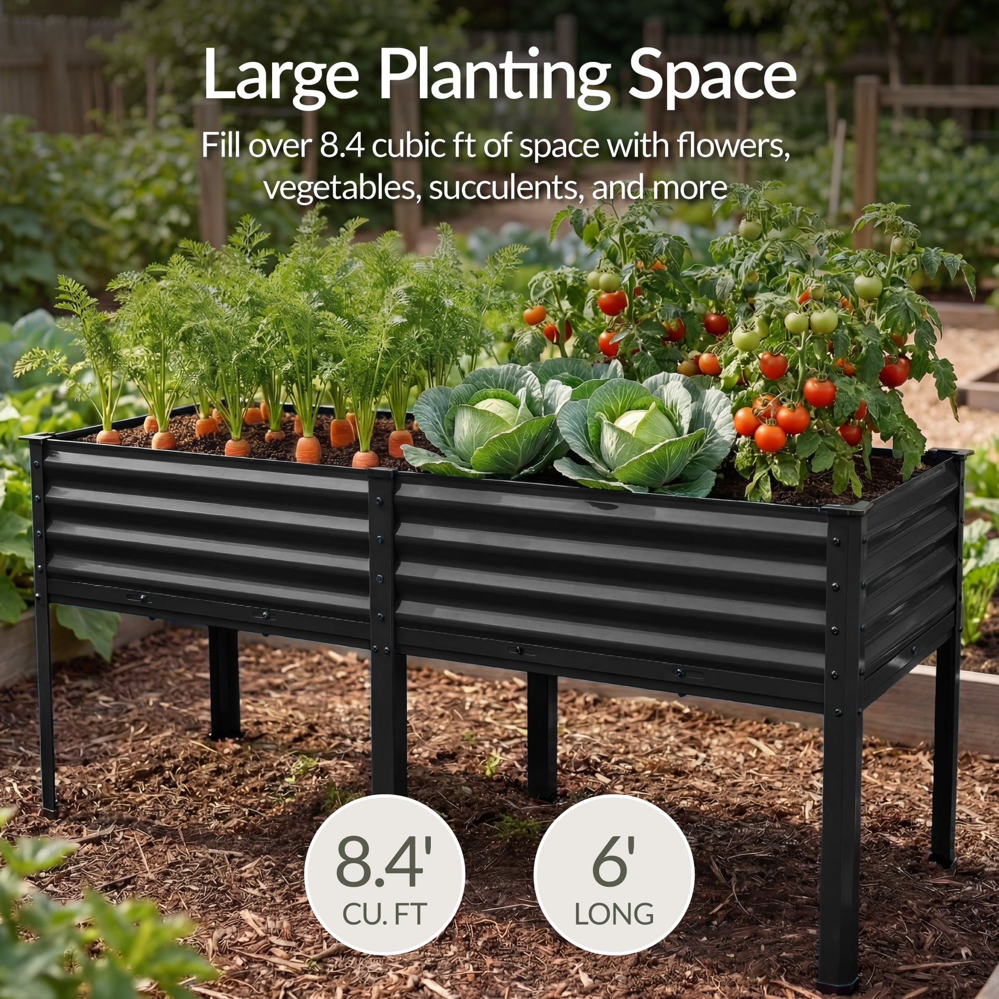 Elevated Galvanized Metal Garden Bed w/ Corner Protectors - 72x24x30in