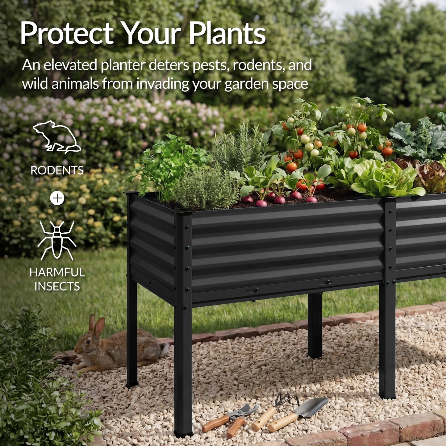 Elevated Galvanized Metal Garden Bed w/ Corner Protectors - 72x24x30in