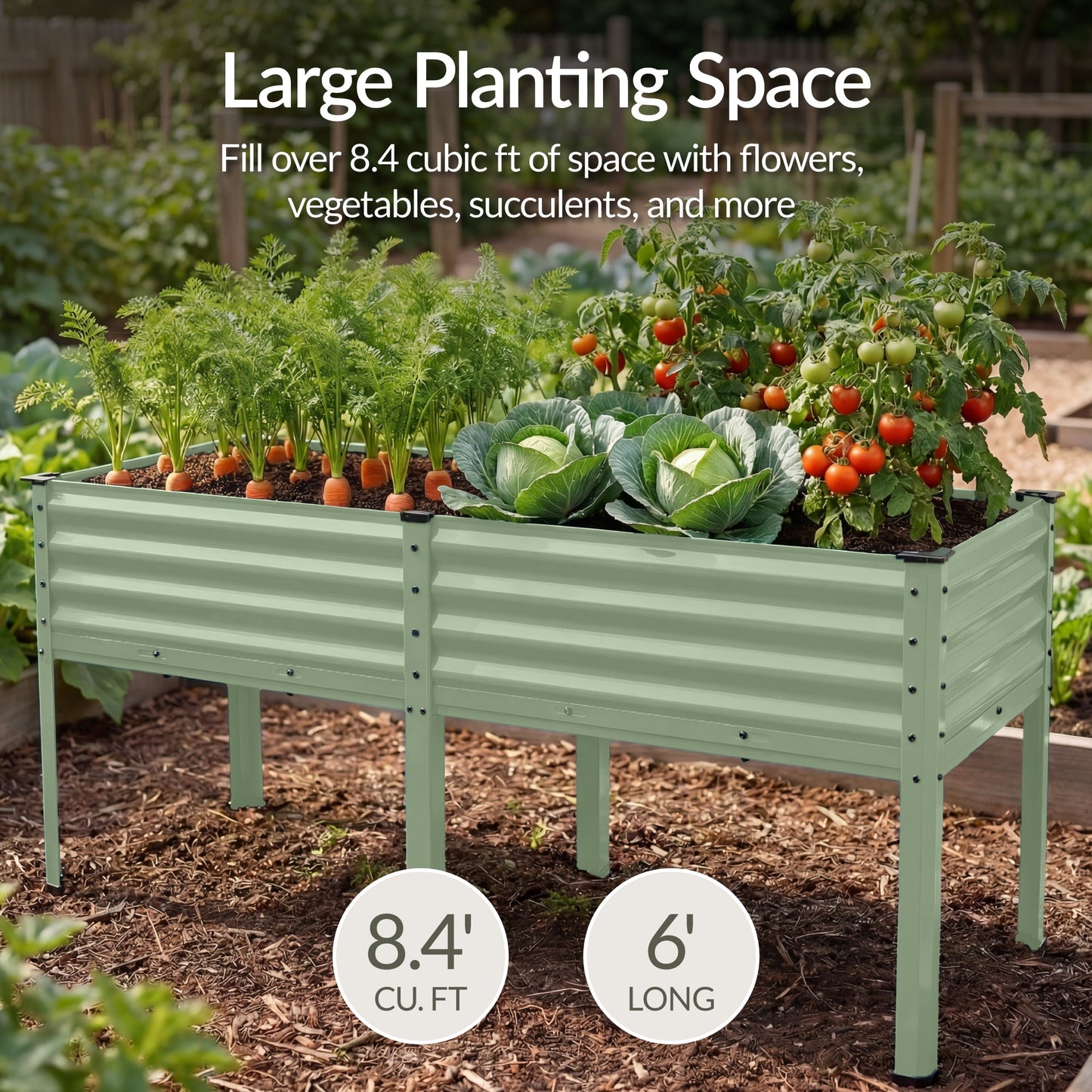 Elevated Galvanized Metal Garden Bed w/ Corner Protectors - 72x24x30in