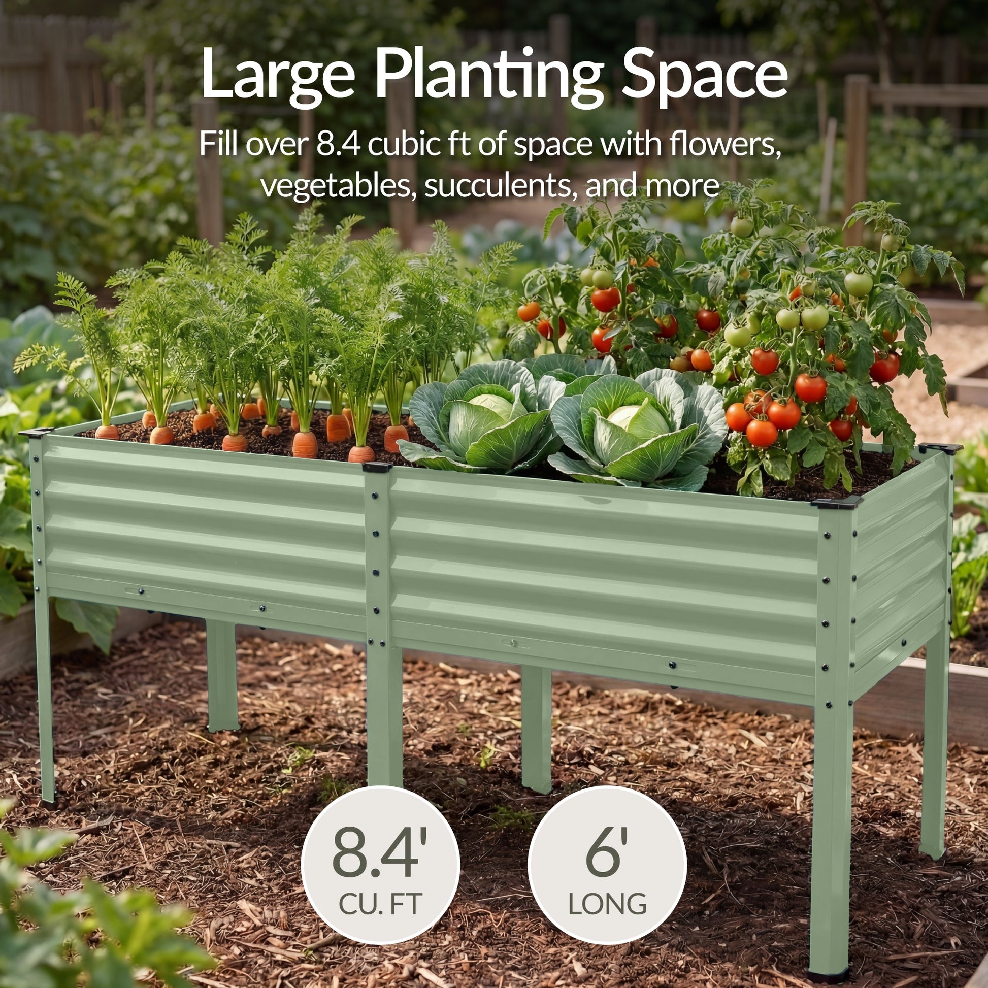 Elevated Galvanized Metal Garden Bed w/ Corner Protectors - 72x24x30in