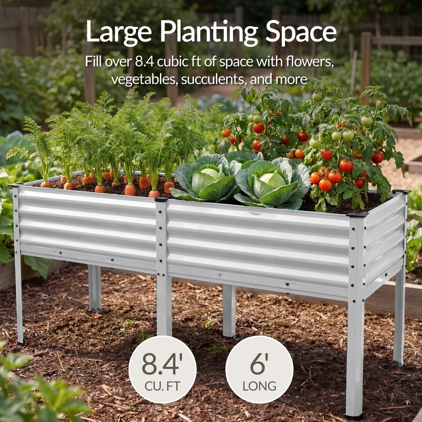 Elevated Galvanized Metal Garden Bed w/ Corner Protectors - 72x24x30in