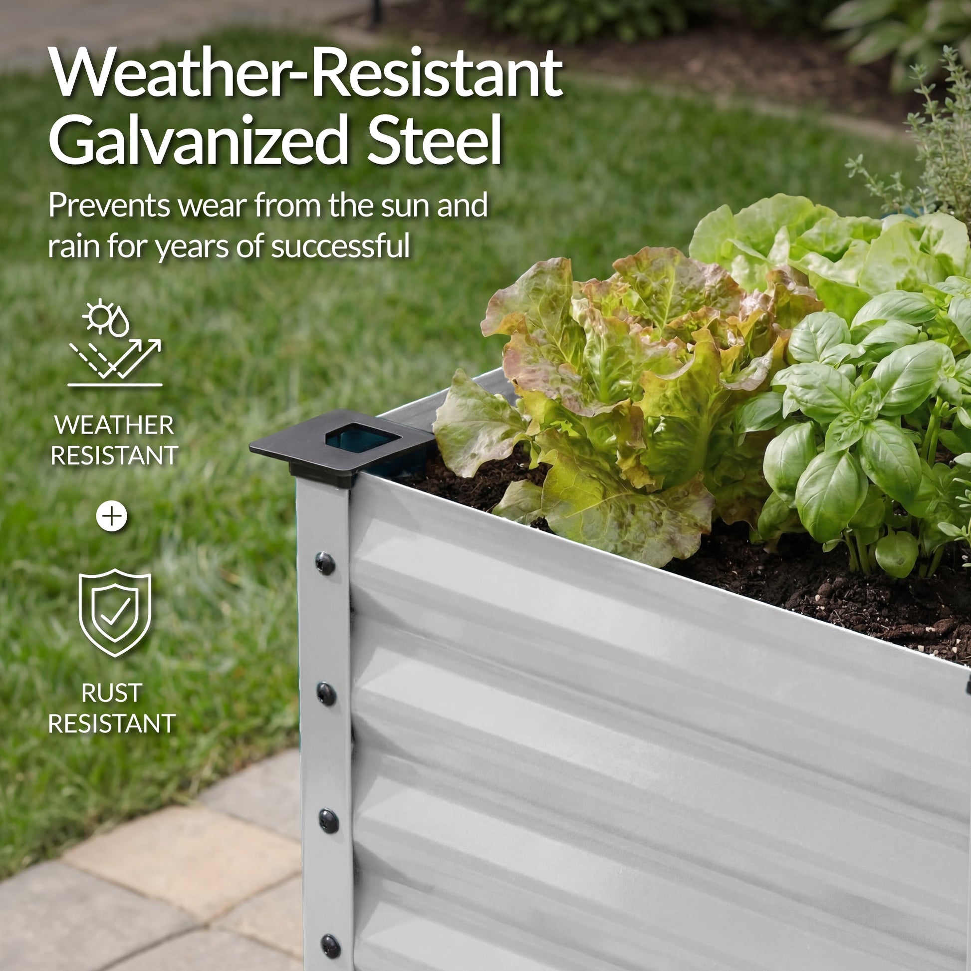 Elevated Galvanized Metal Garden Bed w/ Corner Protectors - 72x24x30in