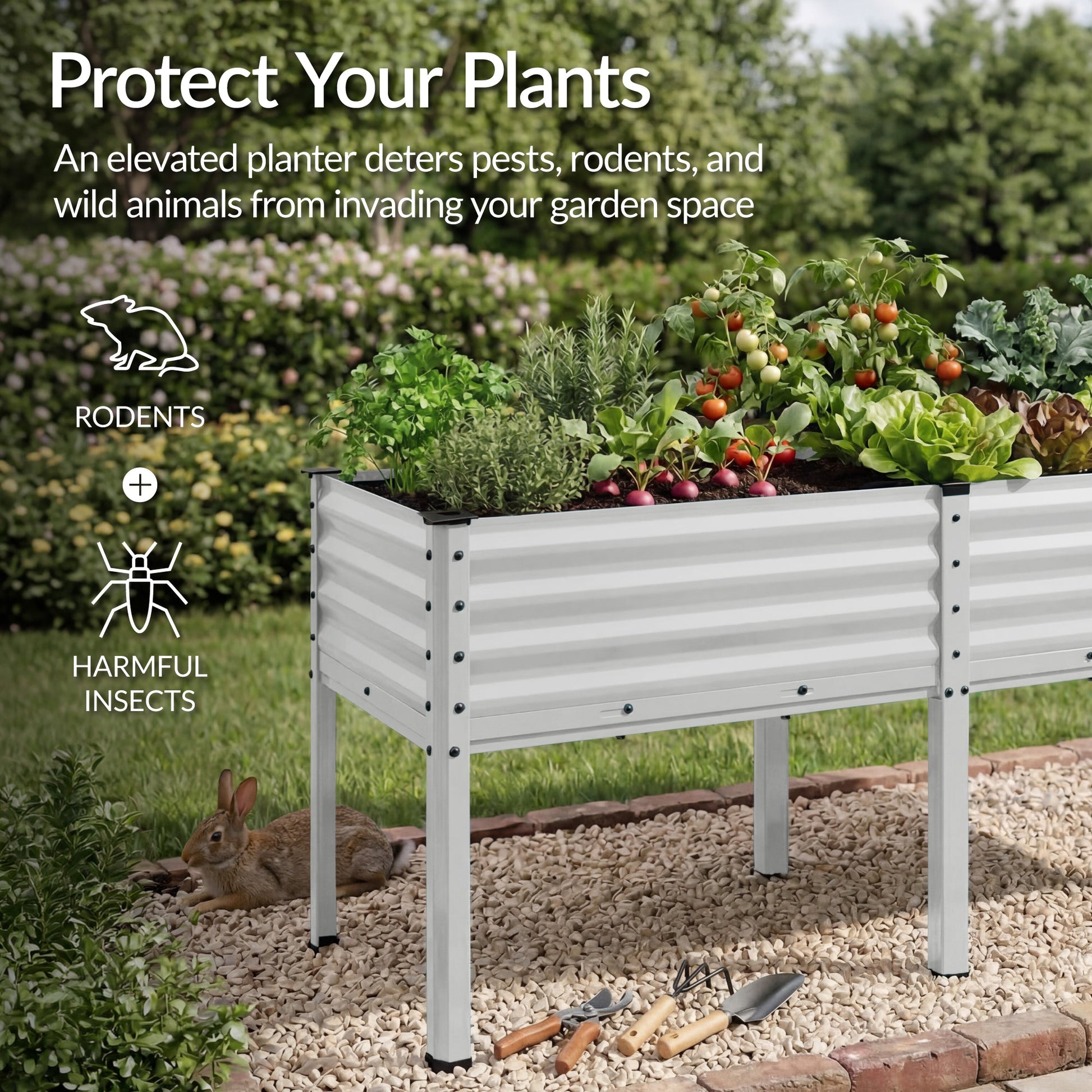 Elevated Galvanized Metal Garden Bed w/ Corner Protectors - 72x24x30in