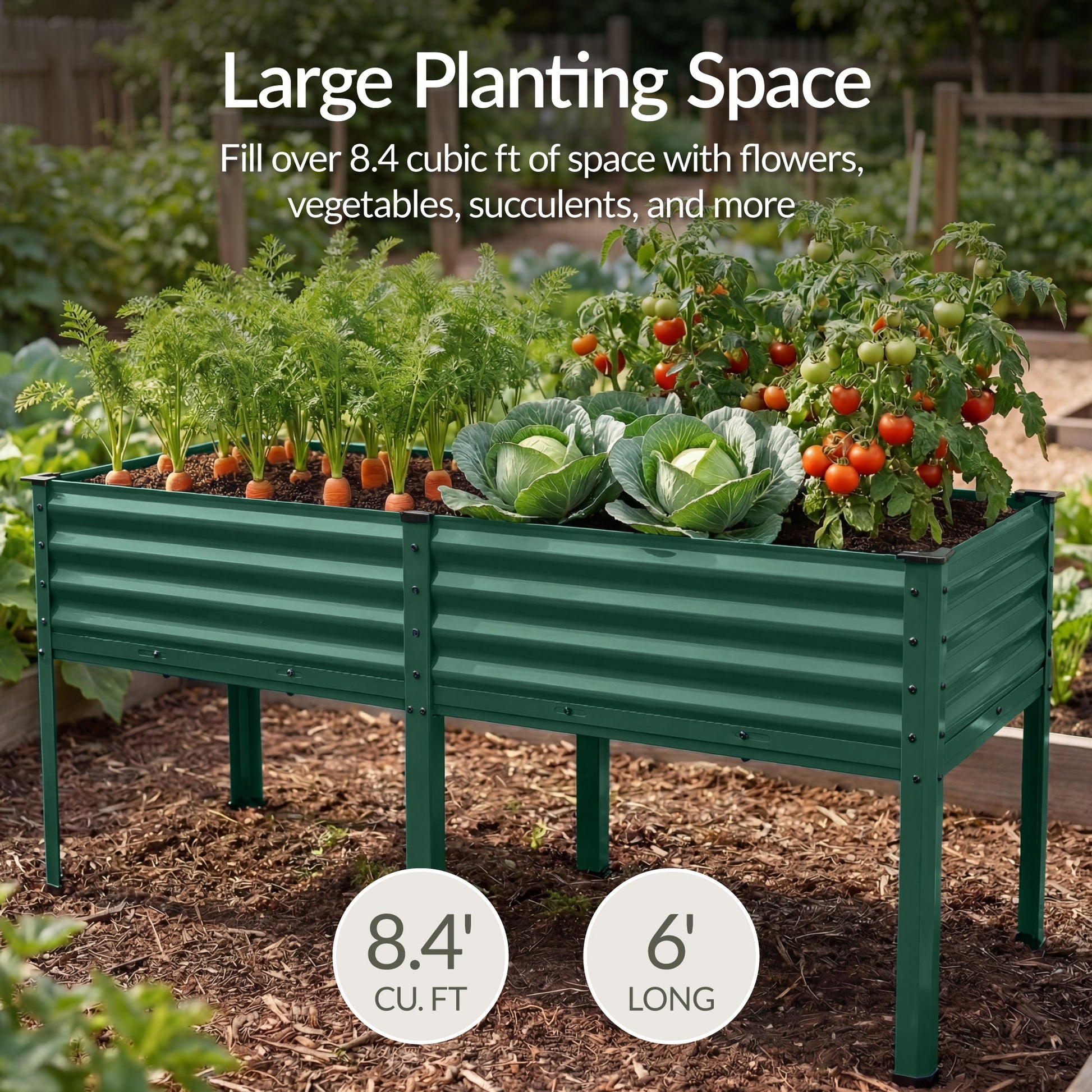 Elevated Galvanized Metal Garden Bed w/ Corner Protectors - 72x24x30in