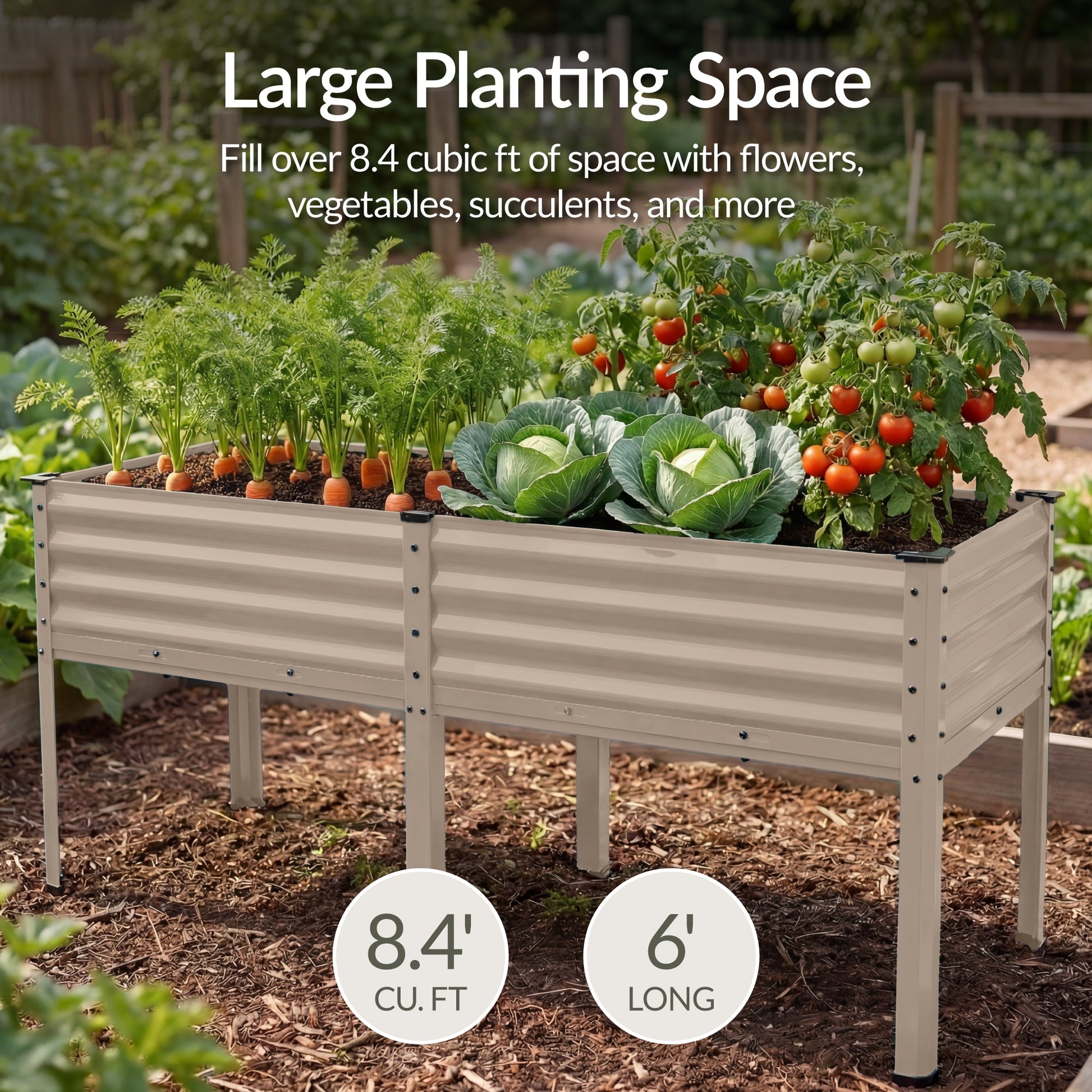 Elevated Galvanized Metal Garden Bed w/ Corner Protectors - 72x24x30in