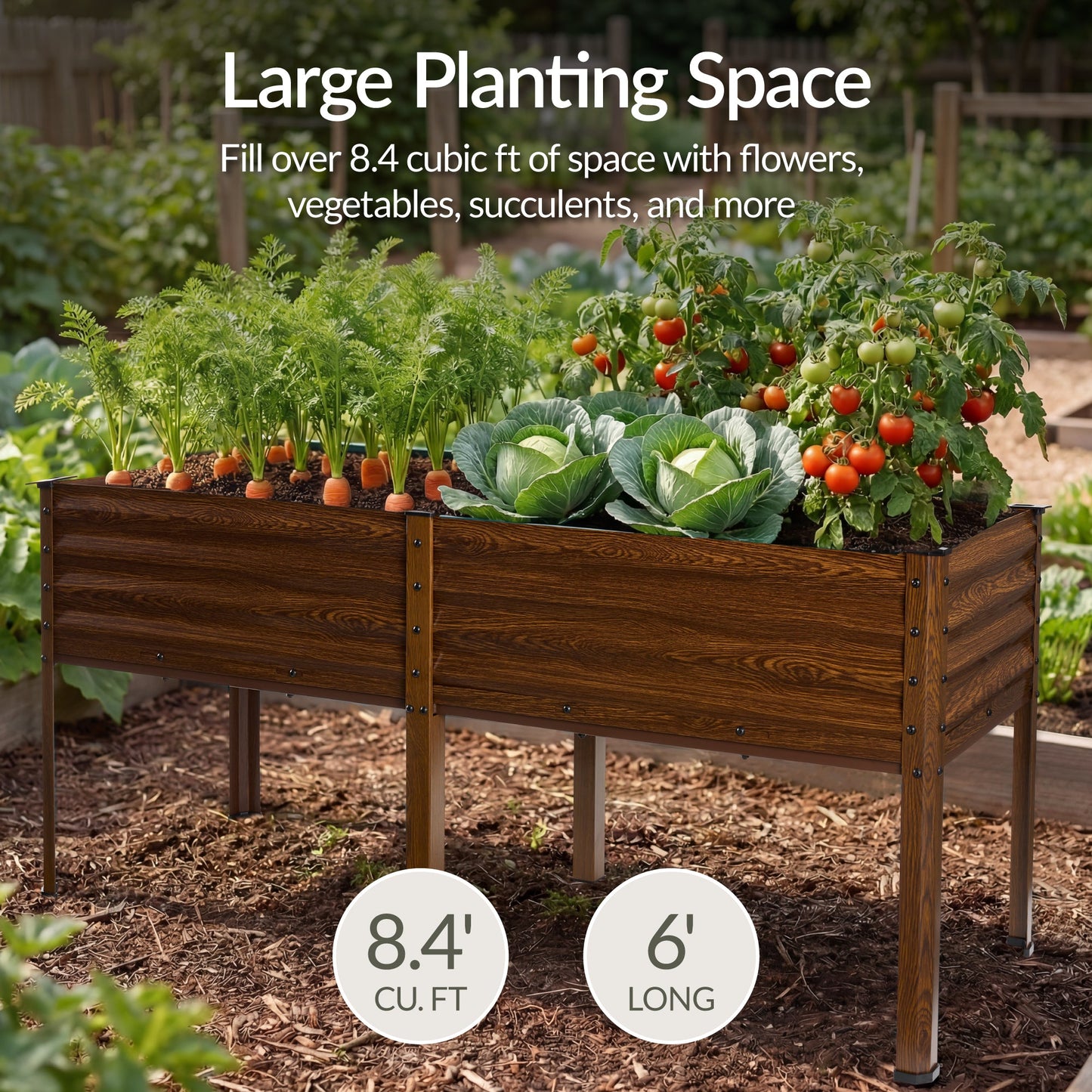 Elevated Galvanized Metal Garden Bed w/ Corner Protectors - 72x24x30in