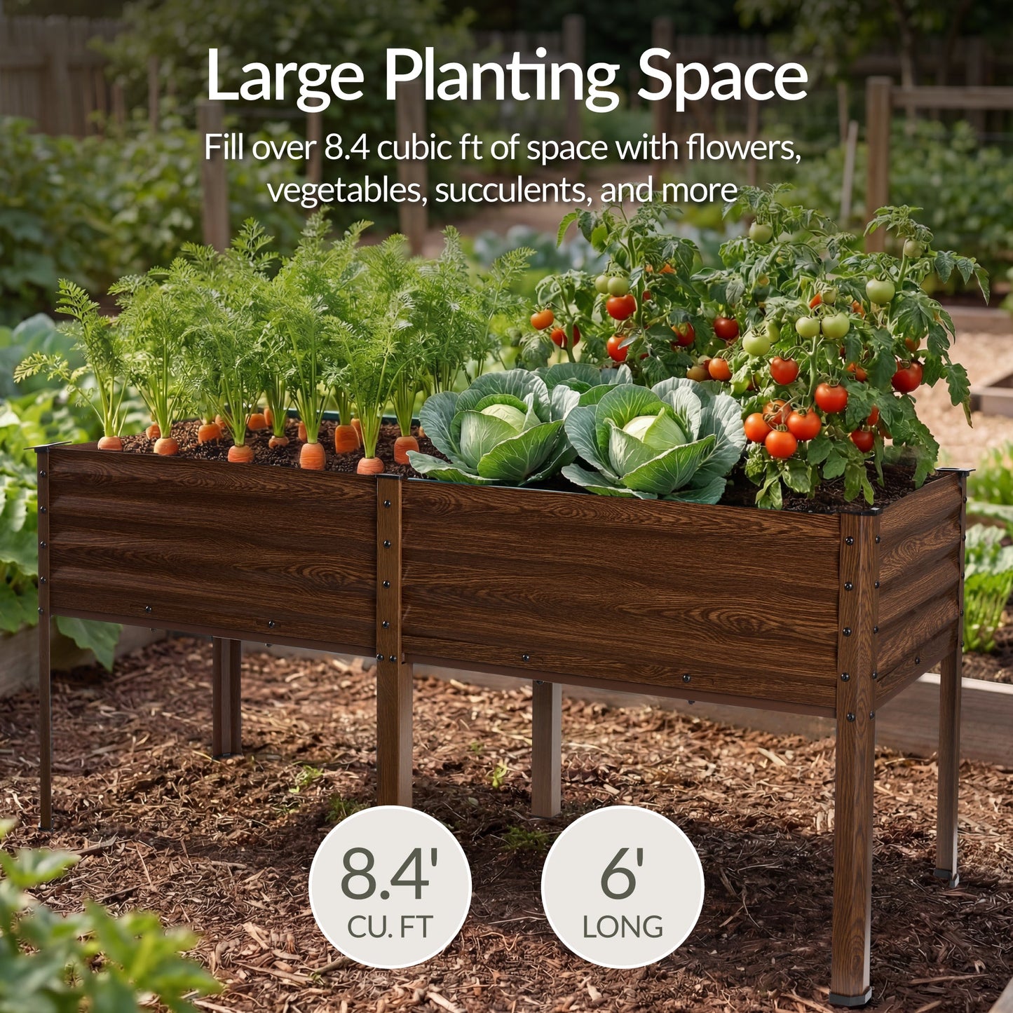 Elevated Galvanized Metal Garden Bed w/ Corner Protectors - 72x24x30in