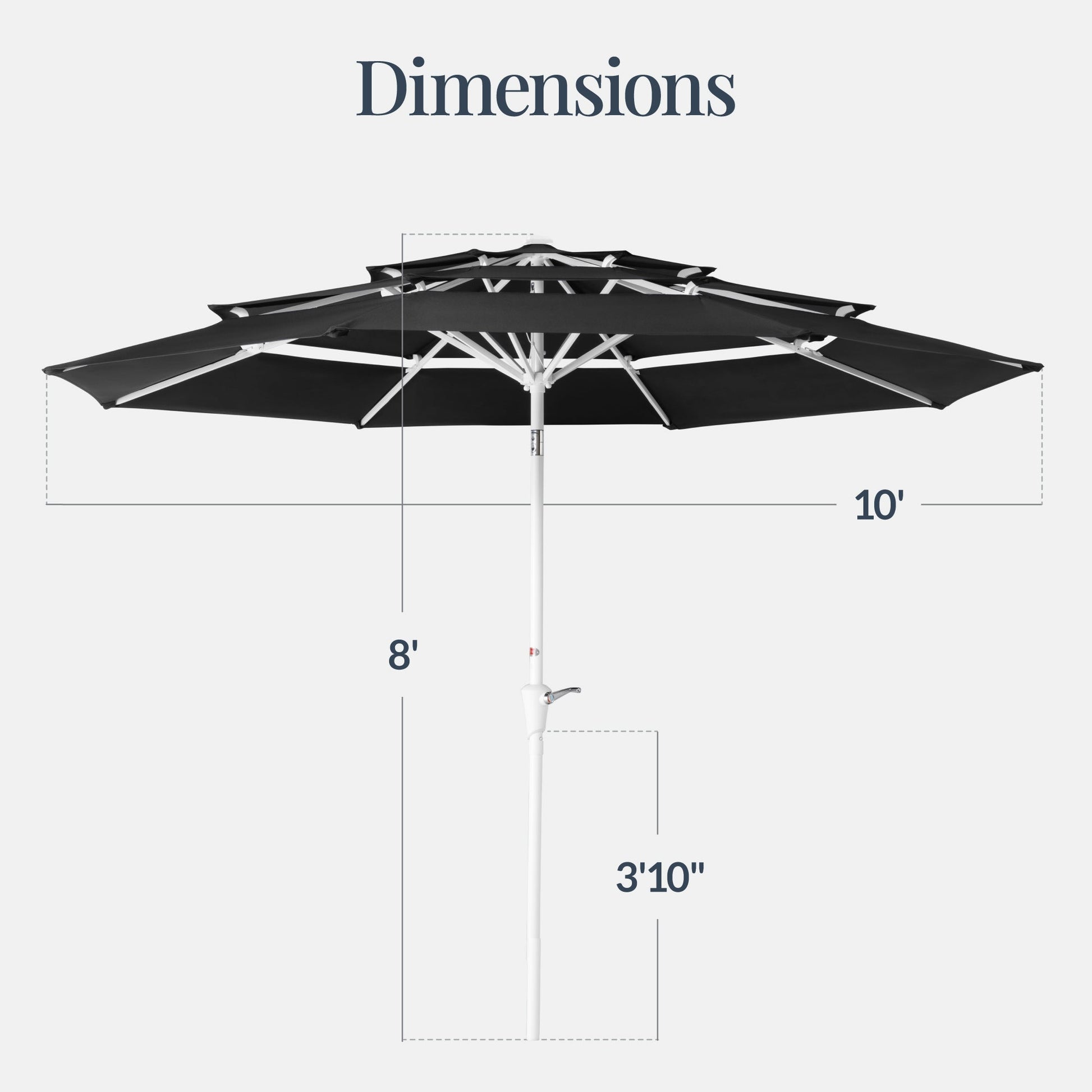 10ft 3-Tier Patio Market Umbrella White Pole, Push Button Tilt, Crank Lift