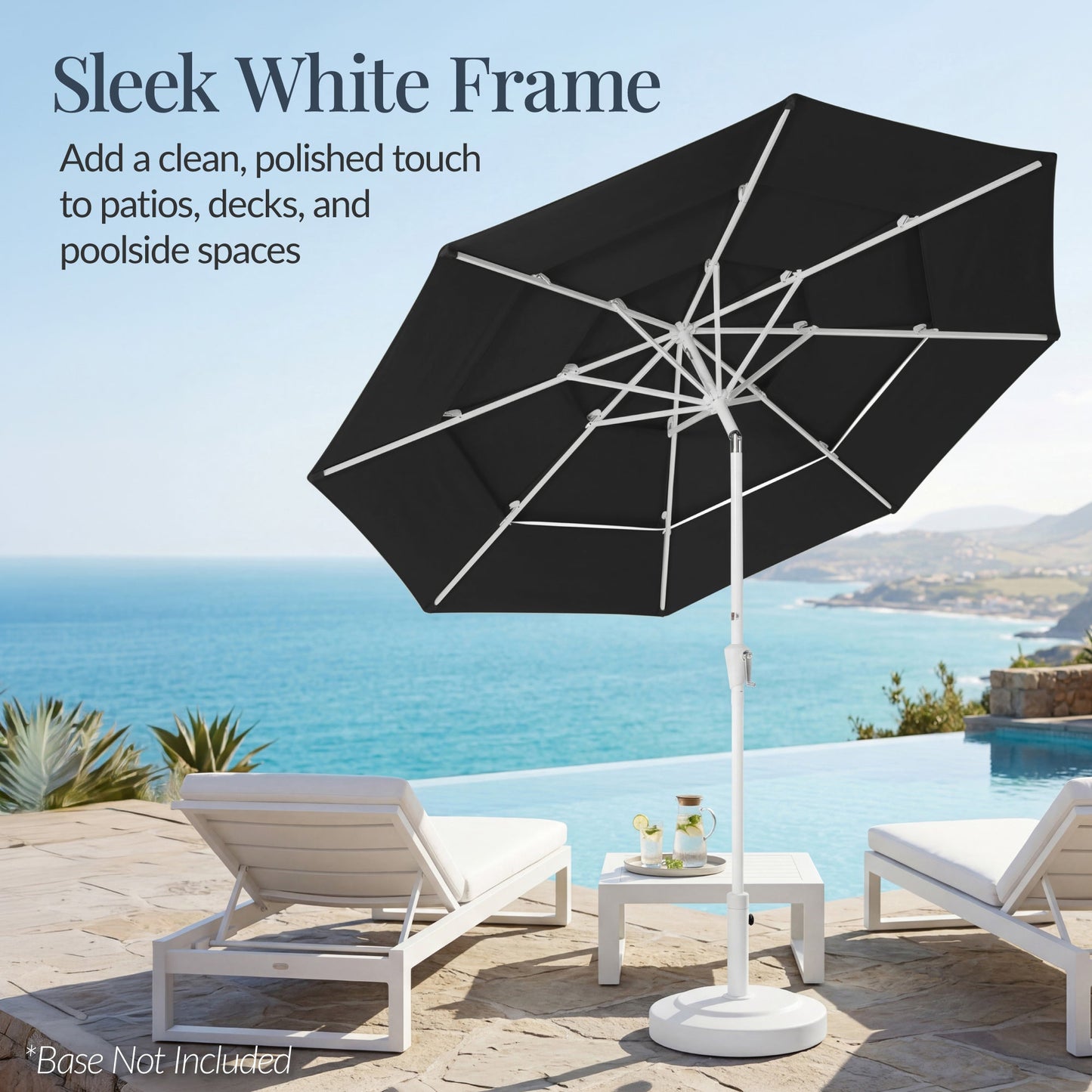 10ft 3-Tier Patio Market Umbrella White Pole, Push Button Tilt, Crank Lift