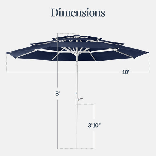 10ft 3-Tier Patio Market Umbrella White Pole, Push Button Tilt, Crank Lift
