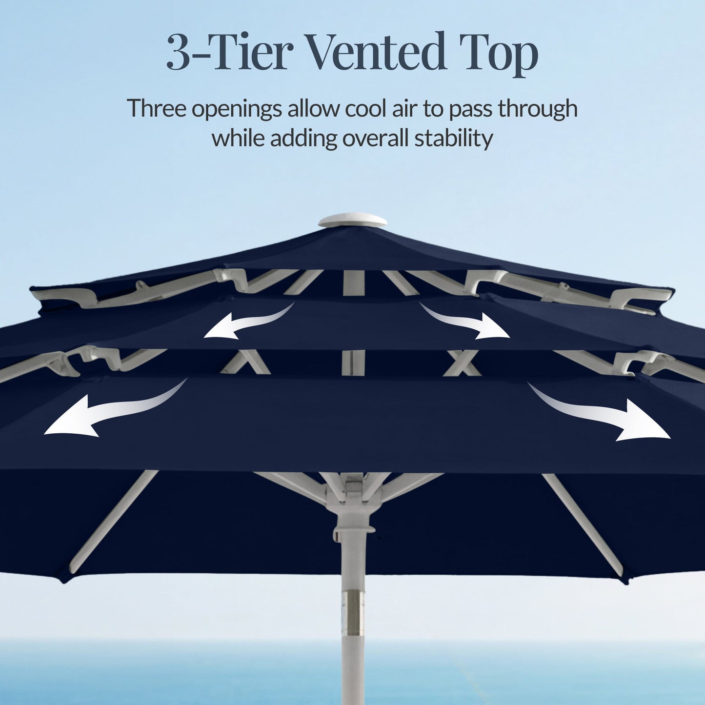 10ft 3-Tier Patio Market Umbrella White Pole, Push Button Tilt, Crank Lift