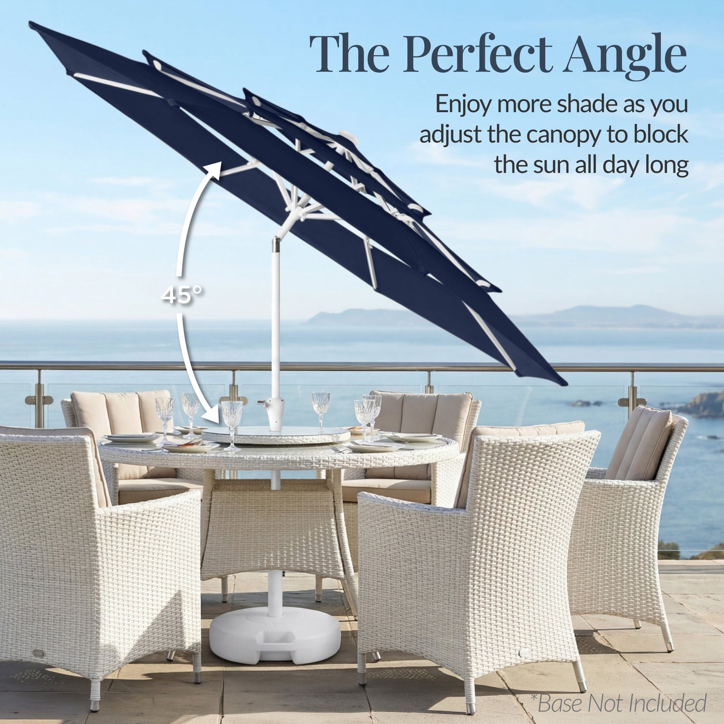 10ft 3-Tier Patio Market Umbrella White Pole, Push Button Tilt, Crank Lift