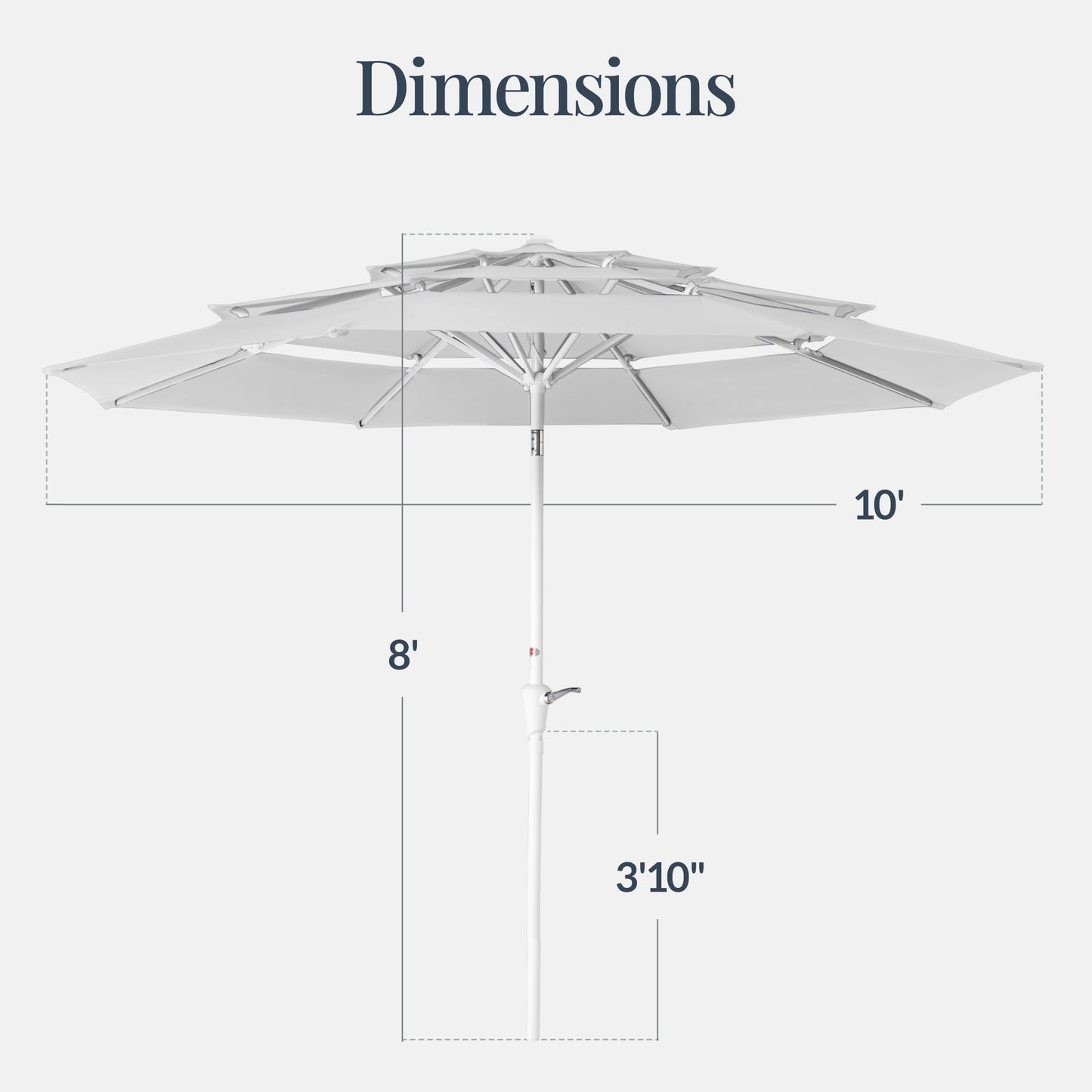 10ft 3-Tier Patio Market Umbrella White Pole, Push Button Tilt, Crank Lift