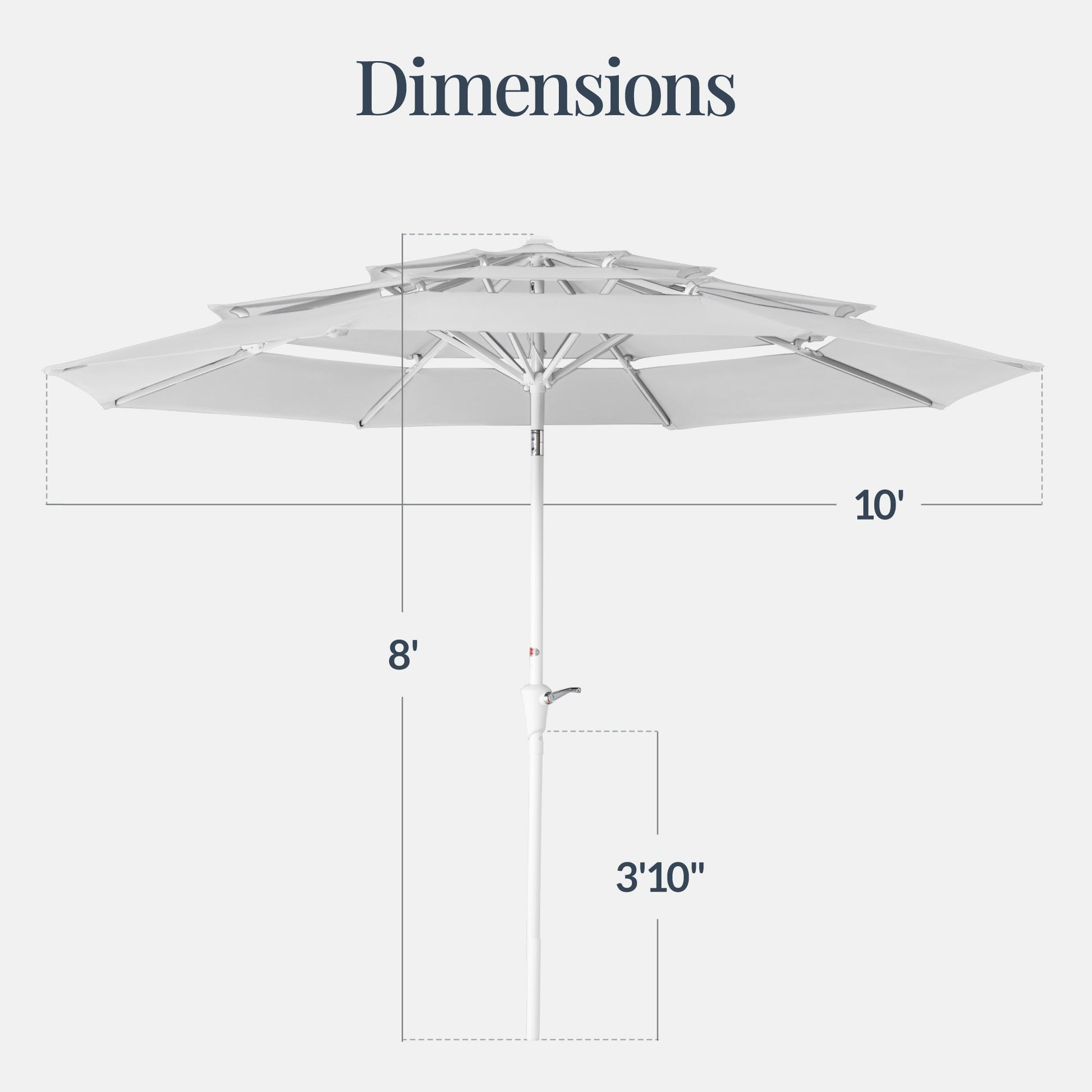 10ft 3-Tier Patio Market Umbrella White Pole, Push Button Tilt, Crank Lift