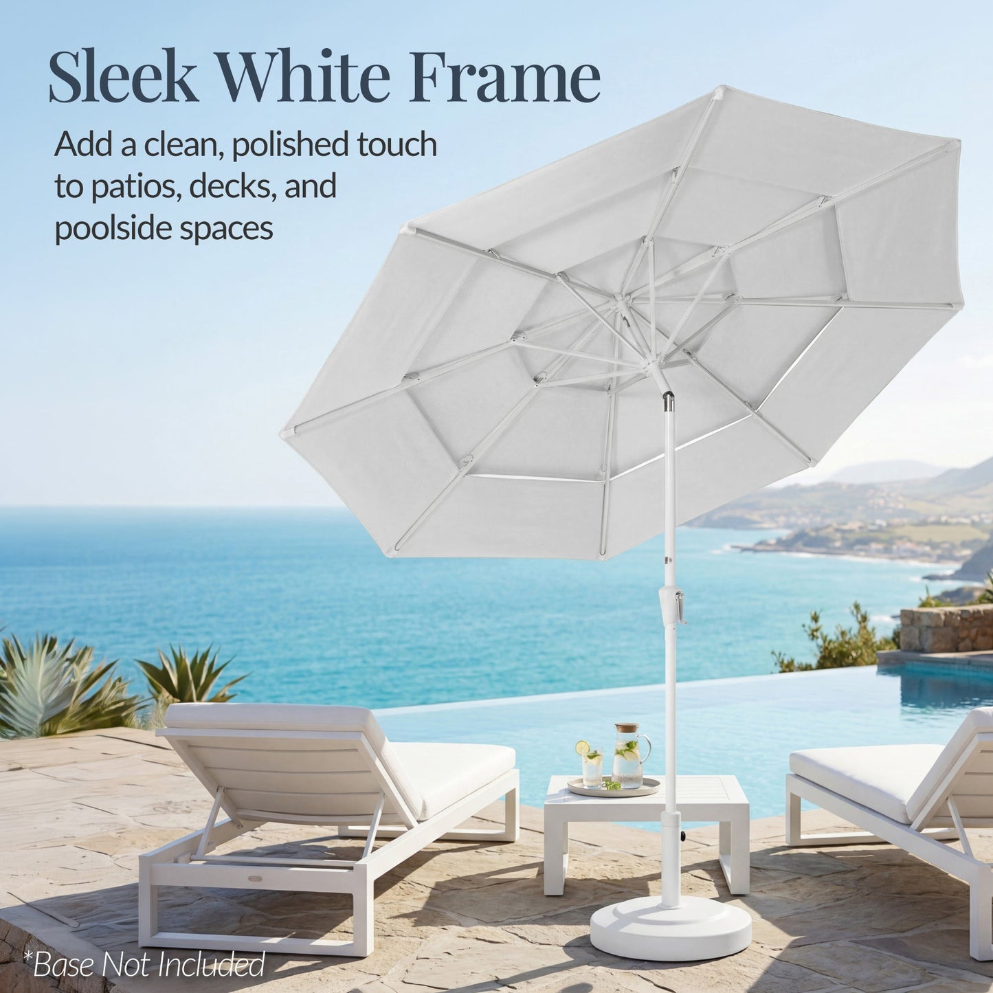 10ft 3-Tier Patio Market Umbrella White Pole, Push Button Tilt, Crank Lift