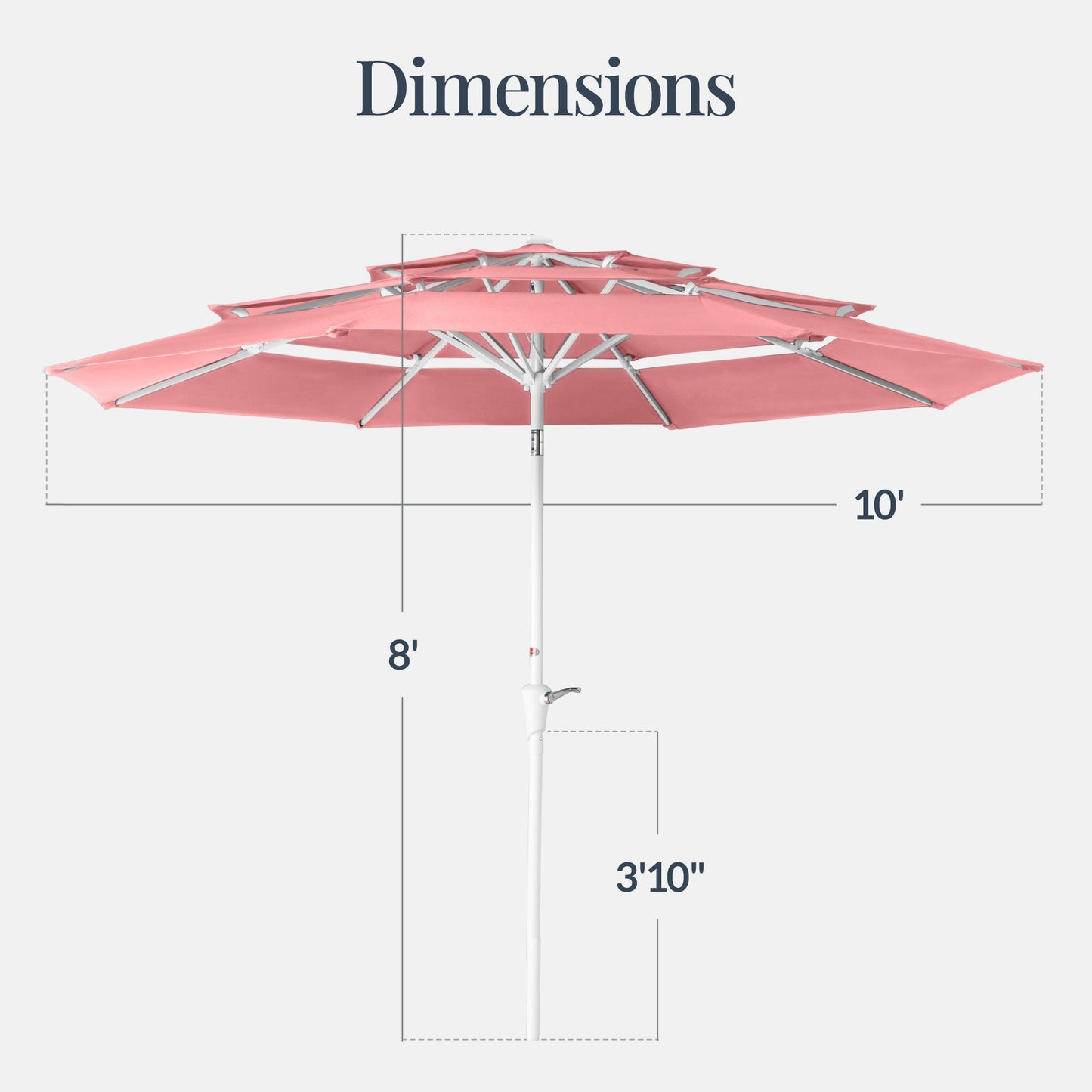 10ft 3-Tier Patio Market Umbrella White Pole, Push Button Tilt, Crank Lift
