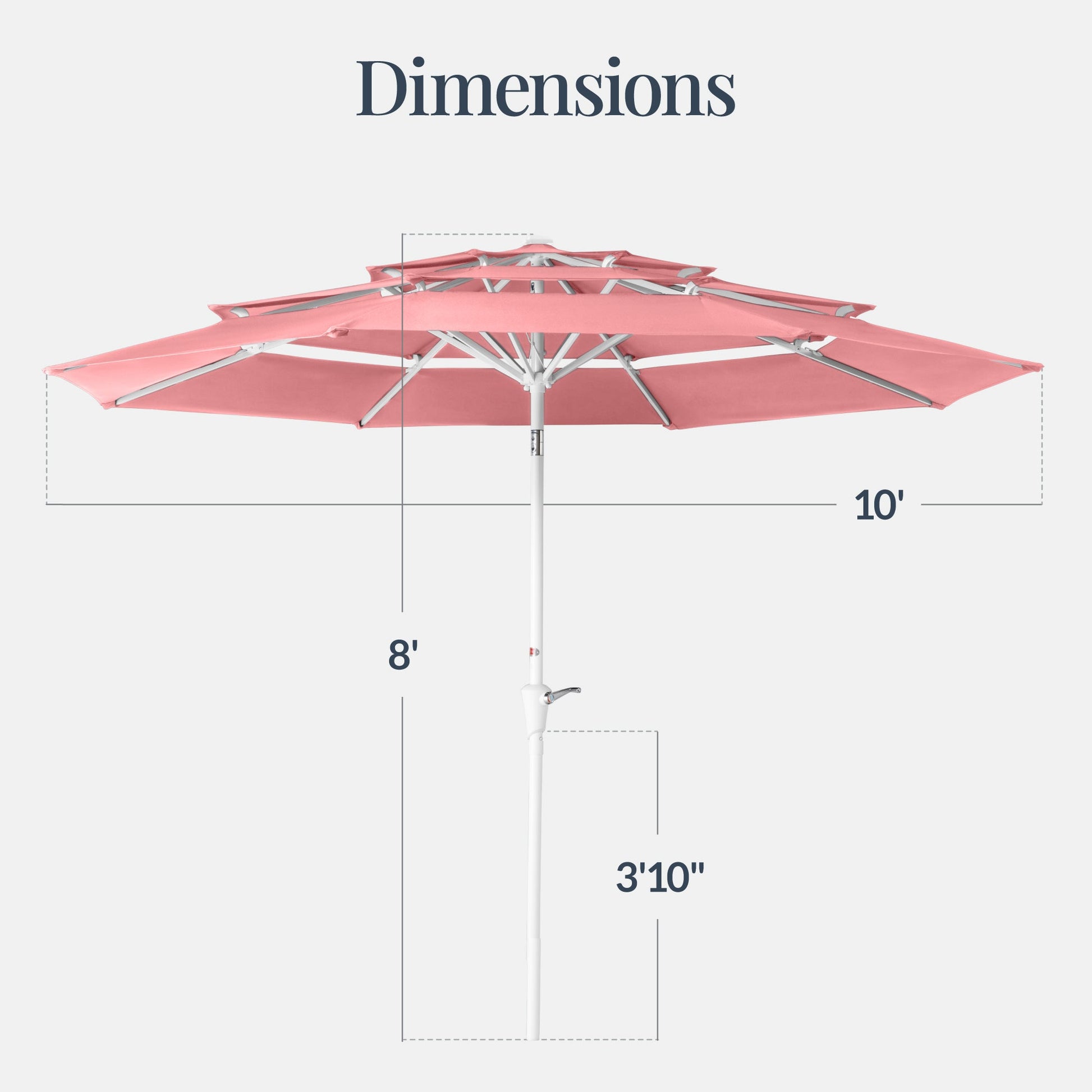 10ft 3-Tier Patio Market Umbrella White Pole, Push Button Tilt, Crank Lift