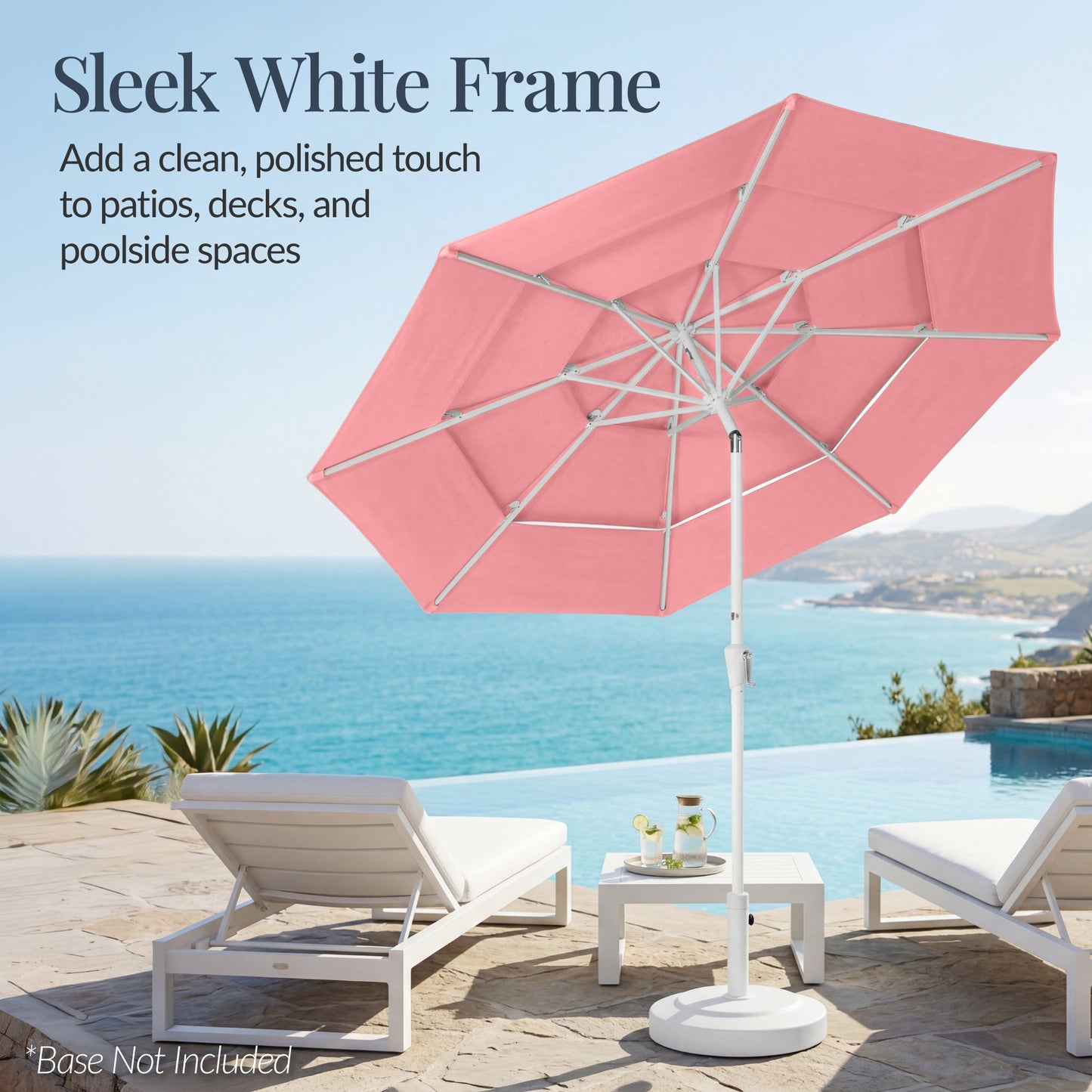 10ft 3-Tier Patio Market Umbrella White Pole, Push Button Tilt, Crank Lift